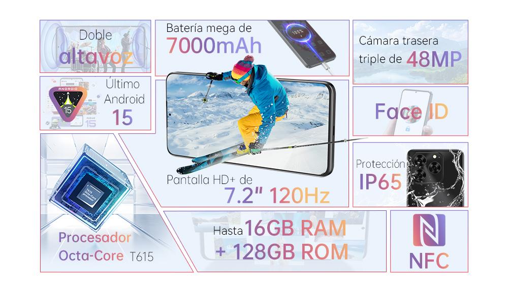 Cubot Note 60 Dual SIM 128 GB Azul 16 GB (6 GB + 10 GB ampliados) RAM Android 15 Pantalla 7,2" 120 Hz Bater&iacute;a 7000 mAh C&aacute;mara Triple 48 MP Protecci&oacute;n IP65  A