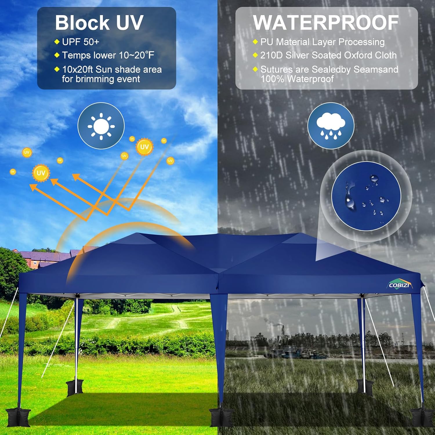 COBIZI - Toldo desplegable de 10 x 20 Pulgadas con 6 Paredes Laterales, toldo Impermeable para Eventos al Aire última intervensión, UPF 50+ cenador portátil para Fiestas, Playa, Camping, Boda,