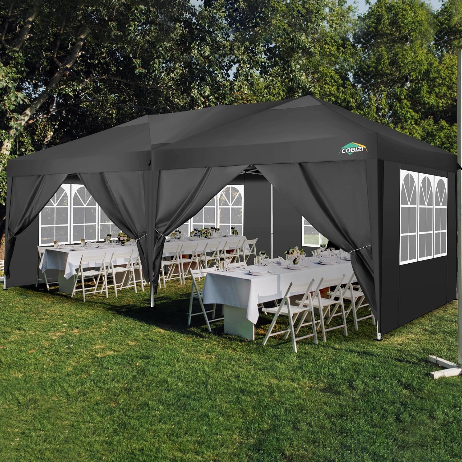 COBIZI - Toldo desplegable de 10 x 20 Pulgadas con 6 Paredes Laterales, toldo Impermeable para Eventos al Aire última intervensión, UPF 50+ cenador portátil para Fiestas, Playa, Camping, Boda,