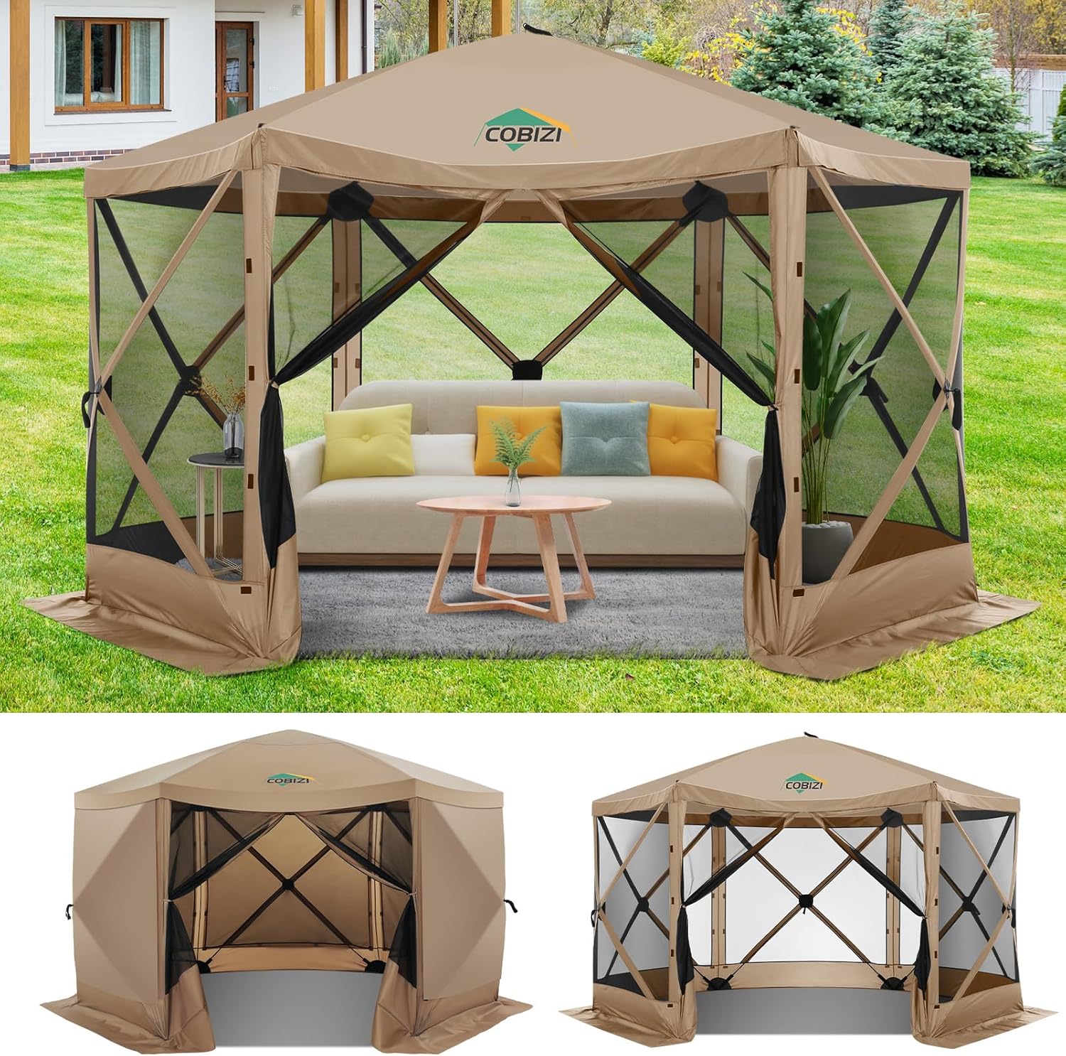 COBIZI - Toldo desplegable de 10 x 20 Pulgadas con 6 Paredes Laterales, toldo Impermeable para Eventos al Aire última intervensión, UPF 50+ cenador portátil para Fiestas, Playa, Camping, Boda,