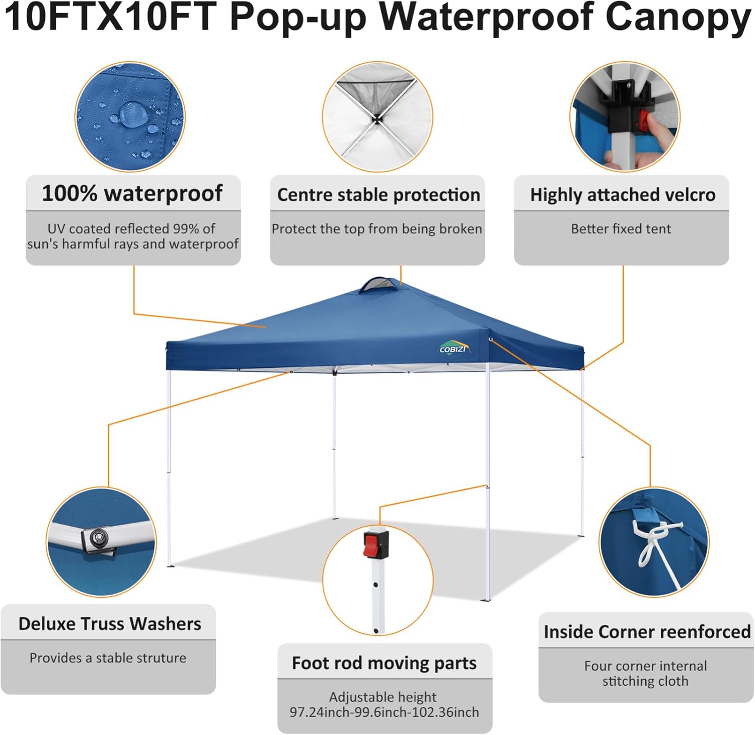 COBIZI - Toldo desplegable de 10 x 20 Pulgadas con 6 Paredes Laterales, toldo Impermeable para Eventos al Aire última intervensión, UPF 50+ cenador portátil para Fiestas, Playa, Camping, Boda,