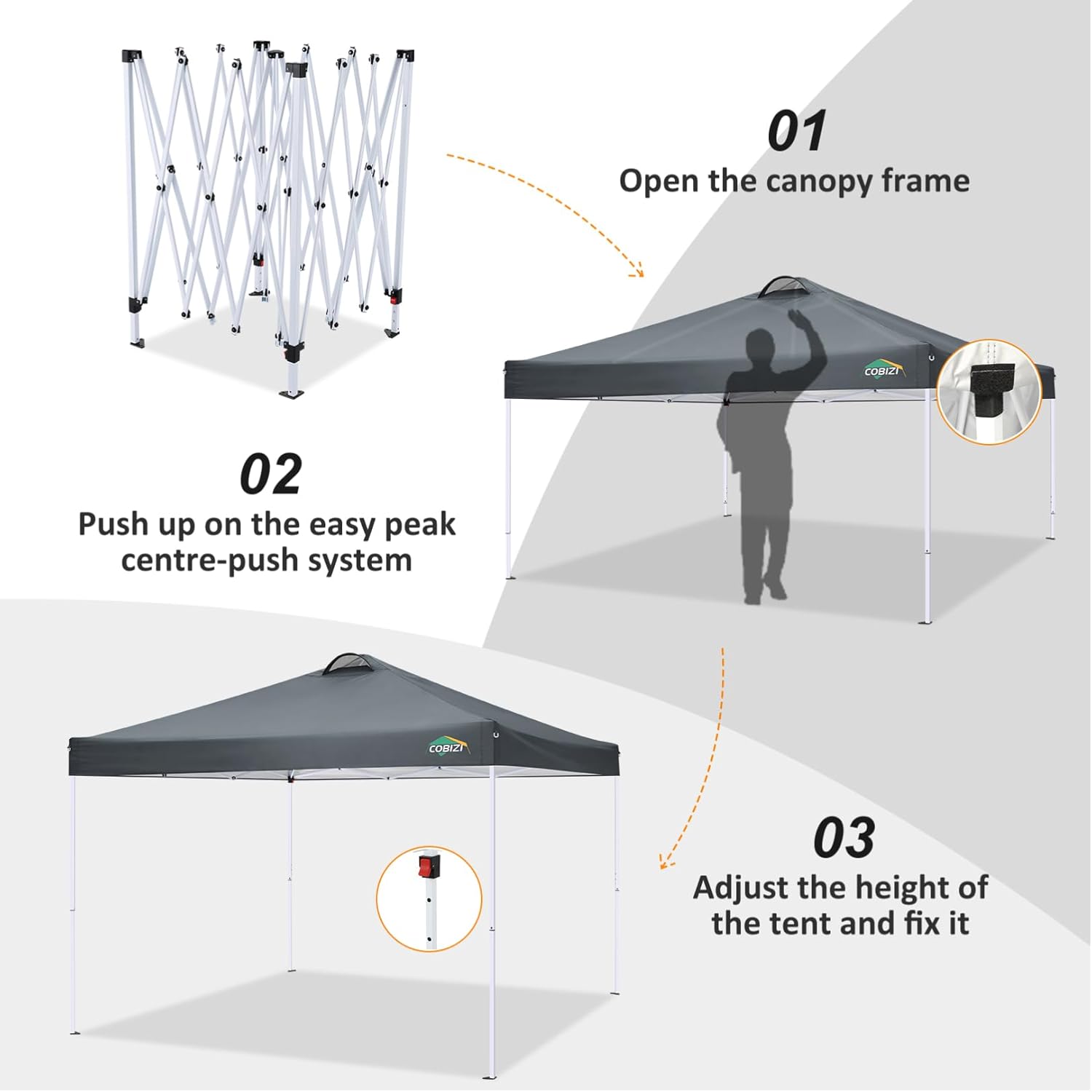 COBIZI - Toldo desplegable de 10 x 20 Pulgadas con 6 Paredes Laterales, toldo Impermeable para Eventos al Aire última intervensión, UPF 50+ cenador portátil para Fiestas, Playa, Camping, Boda,
