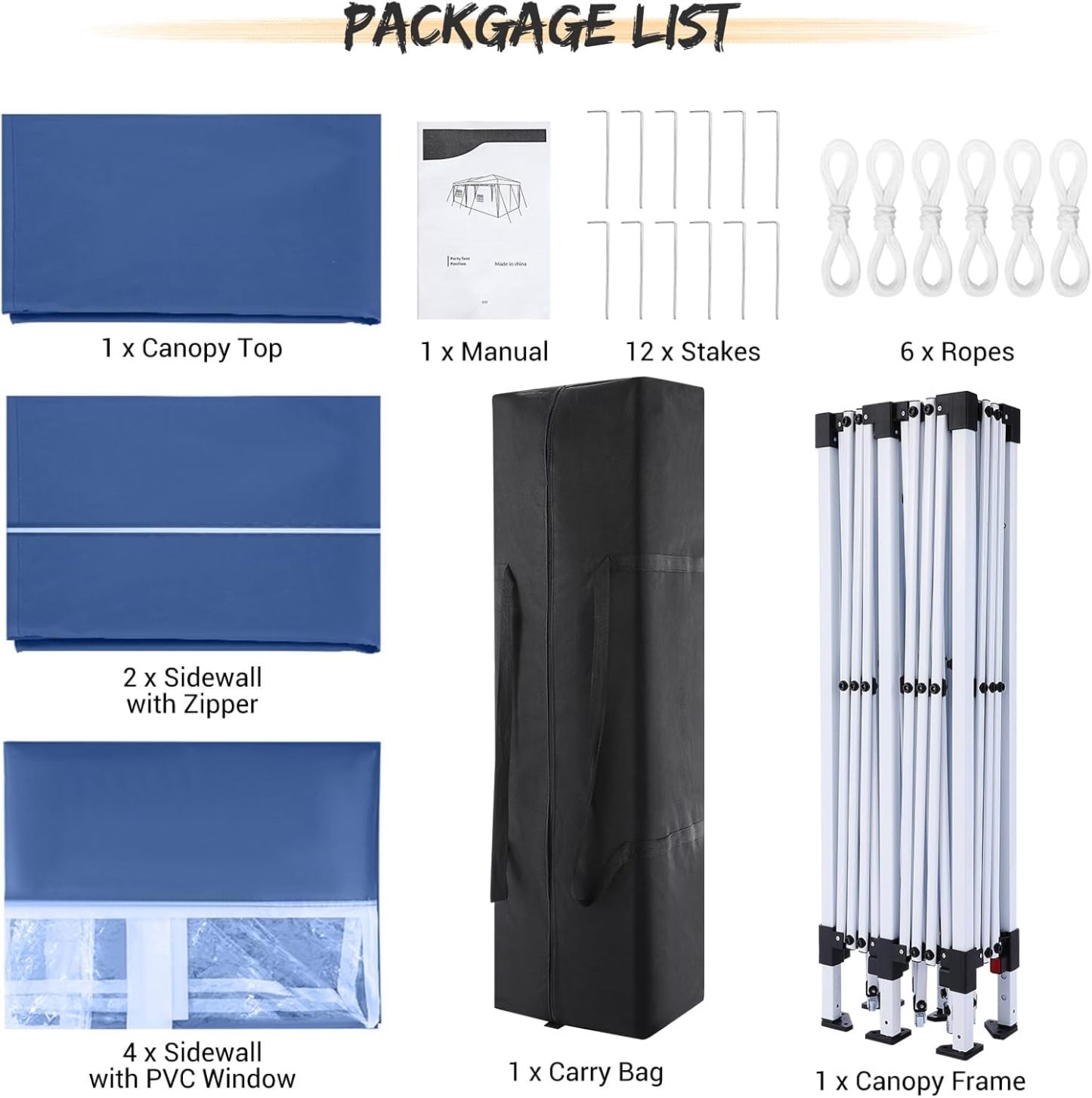 COBIZI - Toldo desplegable de 10 x 20 Pulgadas con 6 Paredes Laterales, toldo Impermeable para Eventos al Aire última intervensión, UPF 50+ cenador portátil para Fiestas, Playa, Camping, Boda,