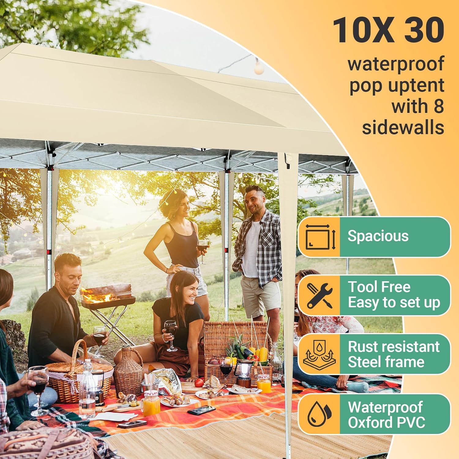 COBIZI - Toldo desplegable de 10 x 20 Pulgadas con 6 Paredes Laterales, toldo Impermeable para Eventos al Aire última intervensión, UPF 50+ cenador portátil para Fiestas, Playa, Camping, Boda,