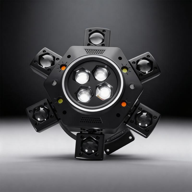 🎙️ Luz de Escenario y DJ Ideal para Fiestas — Foco de Rayos RGBW 6 en 1 de 6 Brazos, con Control DMX-512 y por Sonido | 3 Años de Garantía
