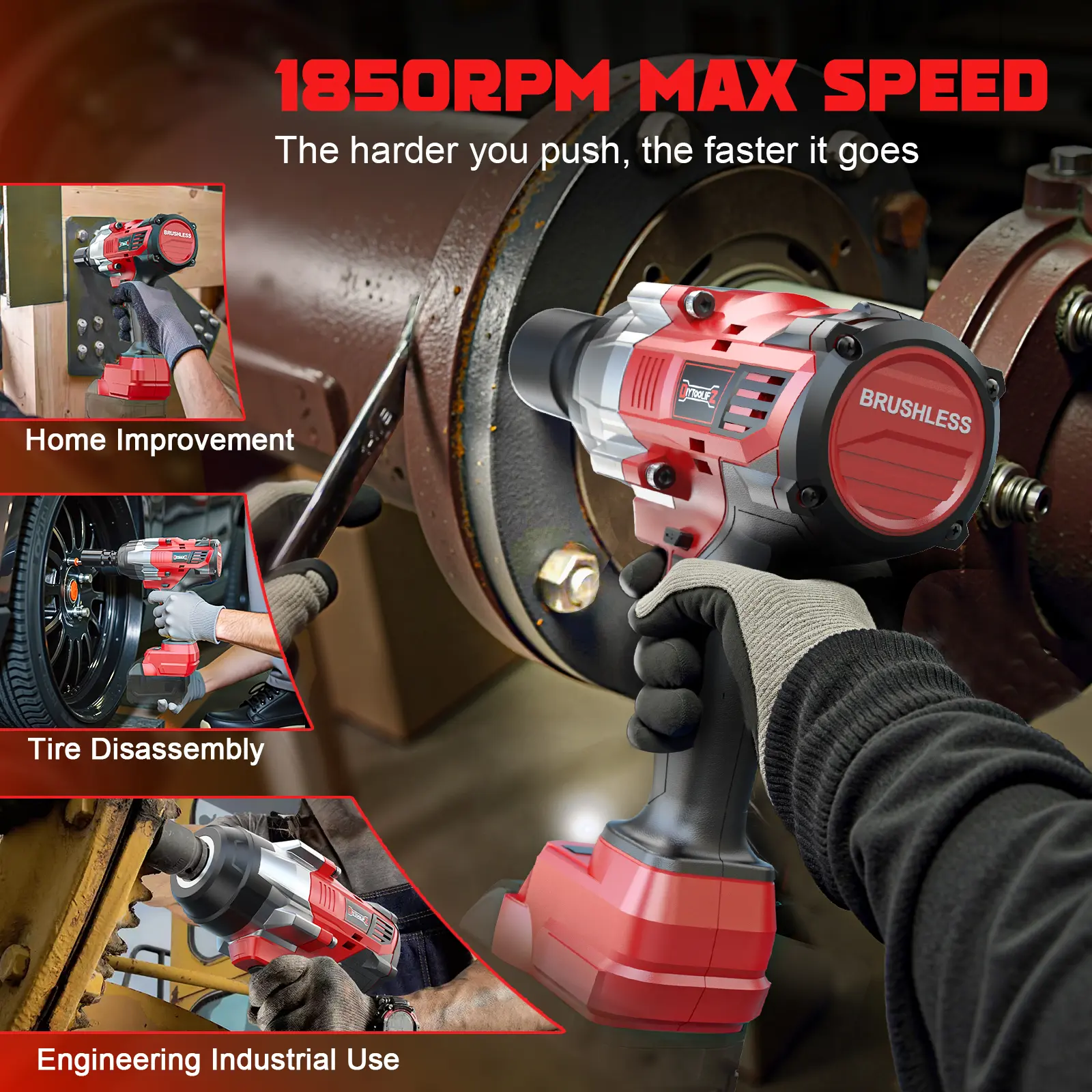 Llave de impacto inalámbrica de 1700 ft-lbs (2300 N·m) y 1/2", compatible con baterías Milwaukee de 18 V; pistola de impacto sin escobillas con 4 modos y luz LED, ideal para automóviles y camiones.
