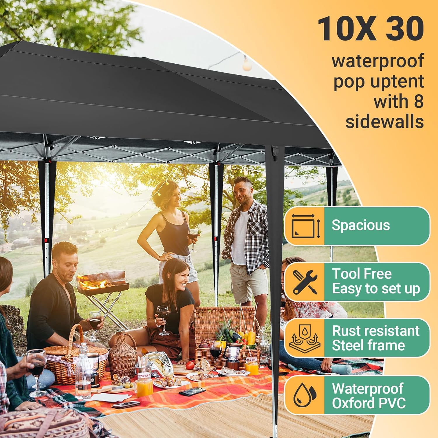 COBIZI - Toldo desplegable de 10 x 20 Pulgadas con 6 Paredes Laterales, toldo Impermeable para Eventos al Aire última intervensión, UPF 50+ cenador portátil para Fiestas, Playa, Camping, Boda,