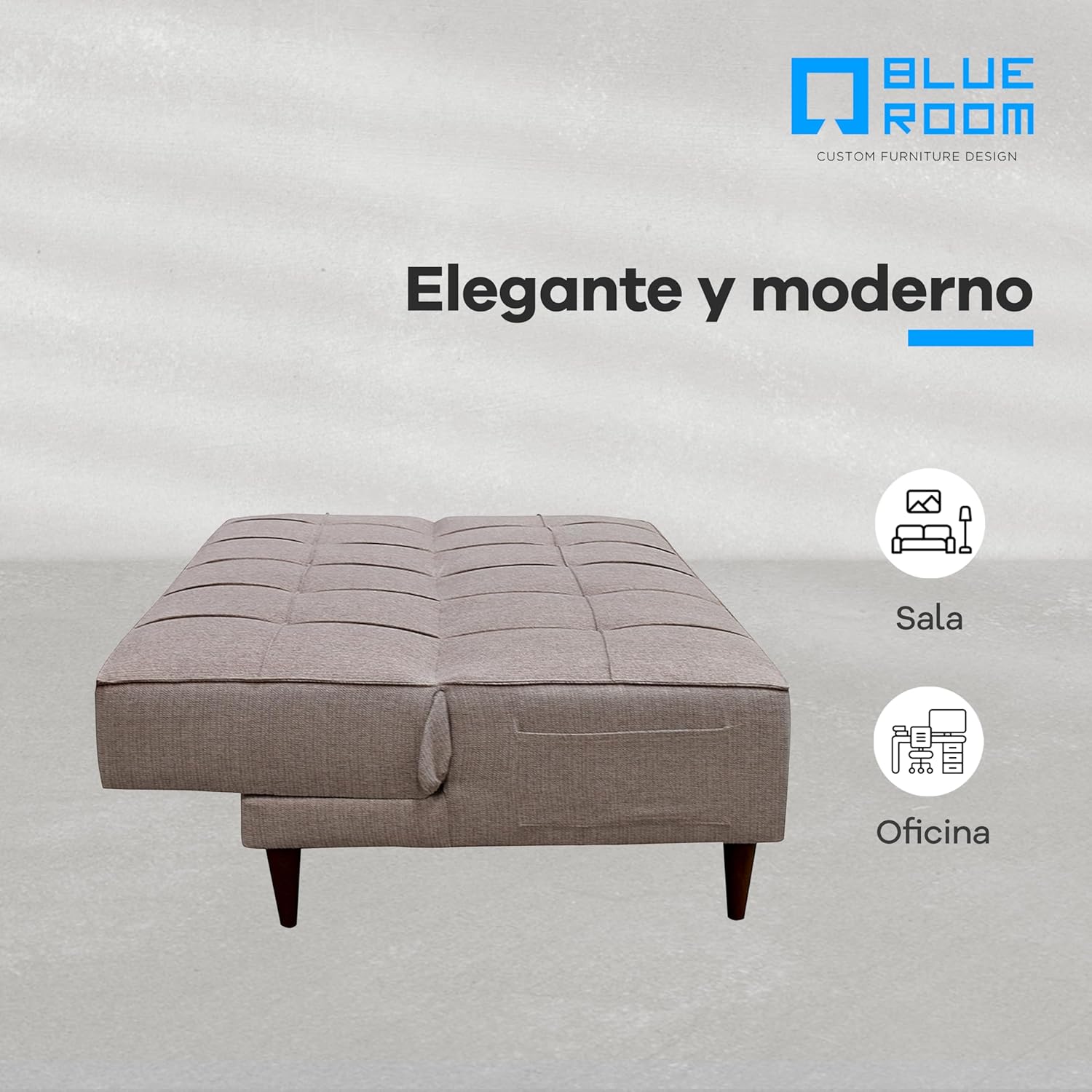 Blue Room Sofá Cama Matrimonial o Futón Reclinable Respaldo Abatible Color Beige Diseño Moderno Patas de Madera 188x88x80