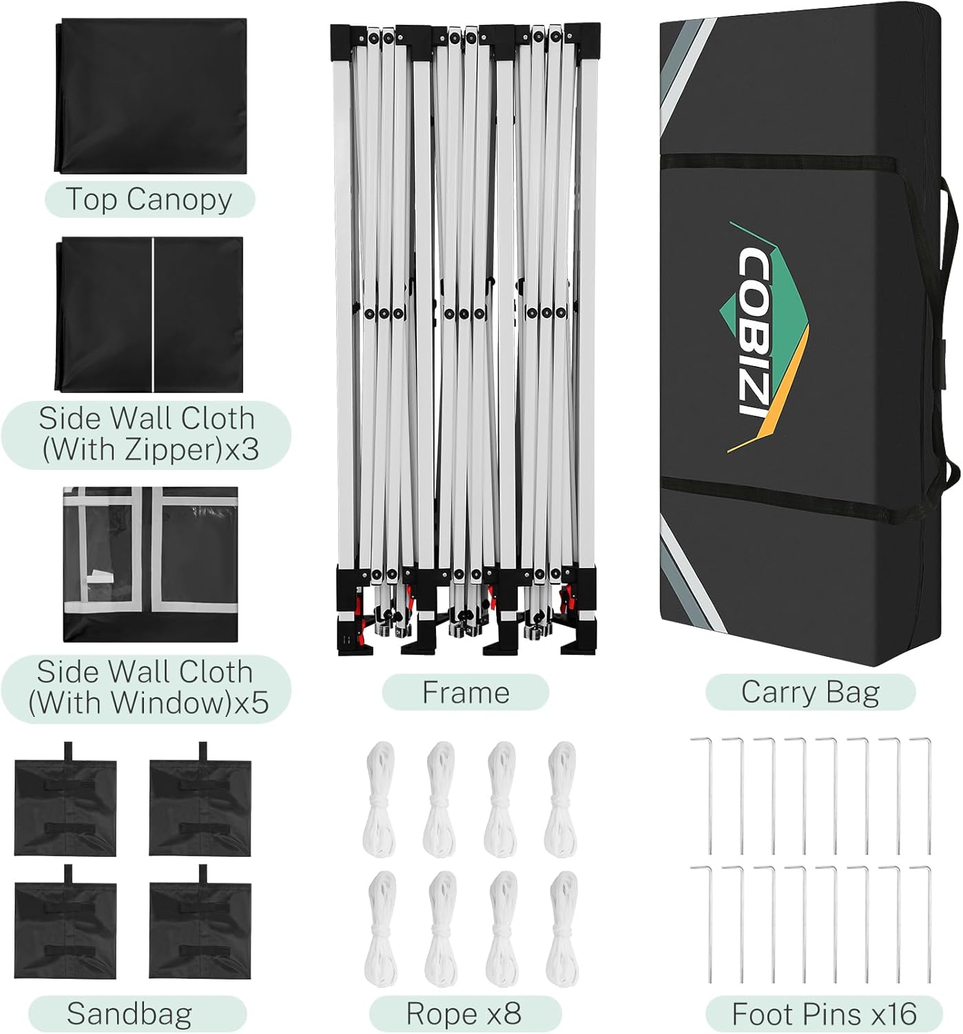 COBIZI - Toldo desplegable de 10 x 20 Pulgadas con 6 Paredes Laterales, toldo Impermeable para Eventos al Aire última intervensión, UPF 50+ cenador portátil para Fiestas, Playa, Camping, Boda,