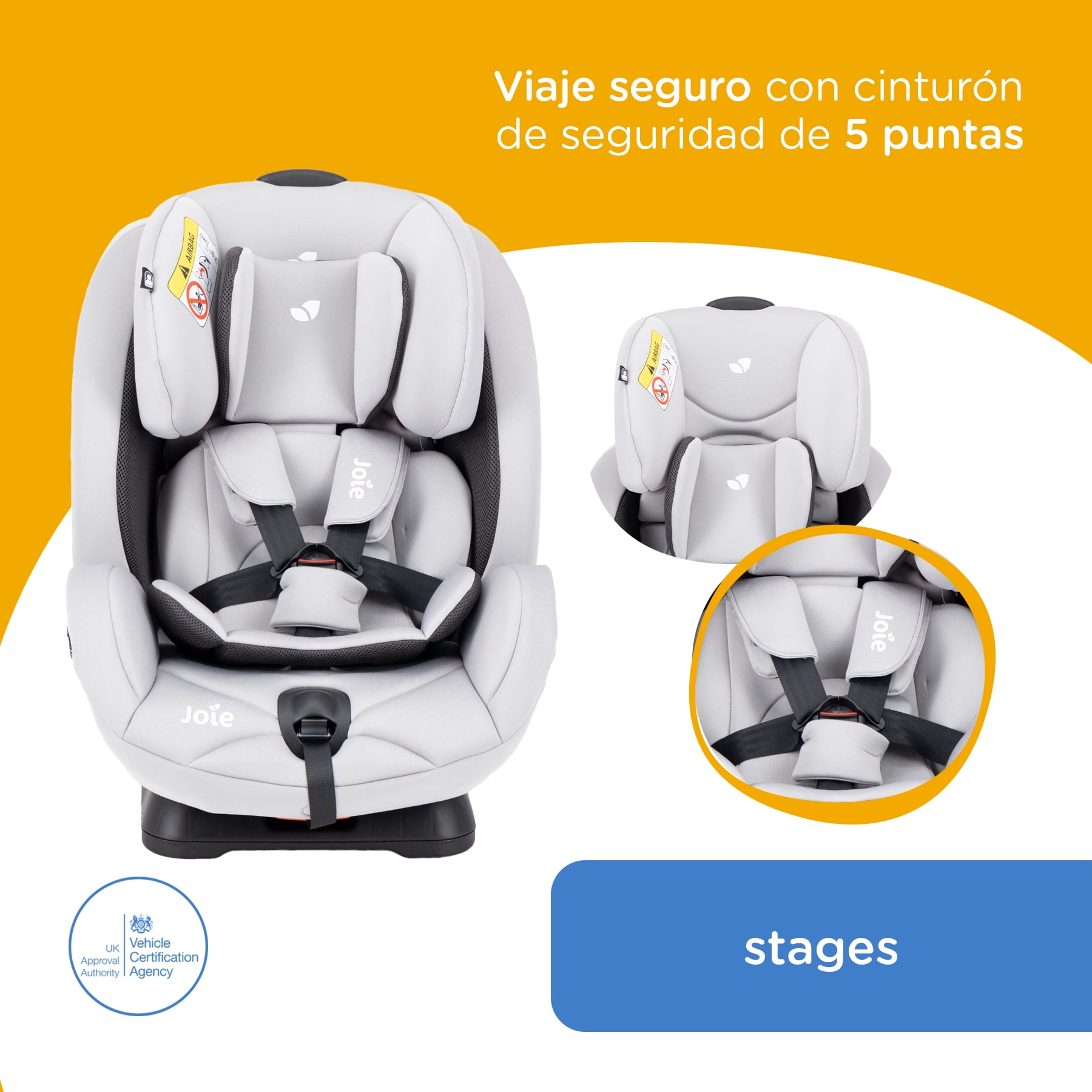 Autoasiento Bebe Joie Stages Silla Expandible Carro 3 En 1 Gray Gray