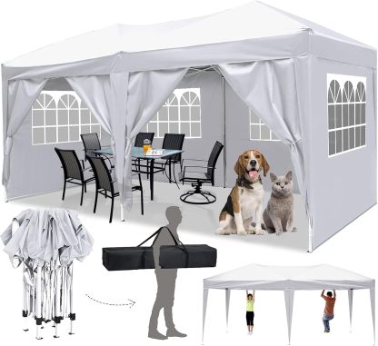 COBIZI - Toldo desplegable de 10 x 20 Pulgadas con 6 Paredes Laterales, toldo Impermeable para Eventos al Aire última intervensión, UPF 50+ cenador portátil para Fiestas, Playa, Camping, Boda,