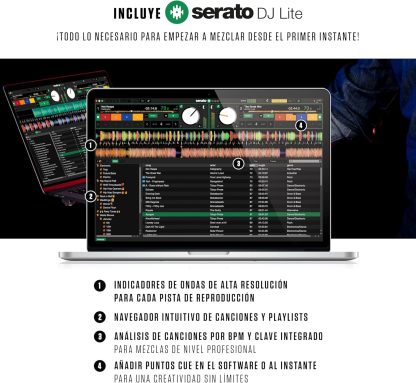 Numark Mixtrack Platinum FX Controlador DJ Para Serato DJ Con Control de 4 Secciones, Mezclador DJ, Interfaz de Audio Incorporada, Pantallas en Las Ruedas de Selección y Paletas de Efectos