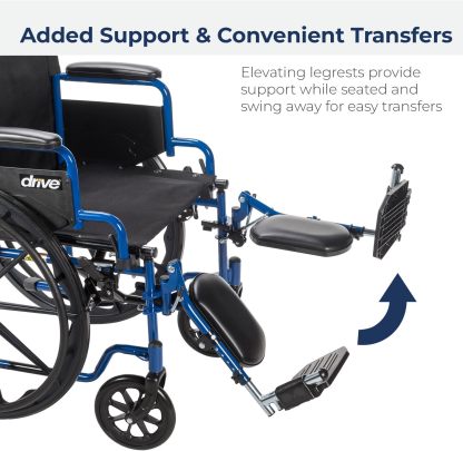 Drive Medical BLS20FBD-ELR Blue Streak Wheelchair with Flip Back Desk Arms and Elevating Leg Rests, Blue