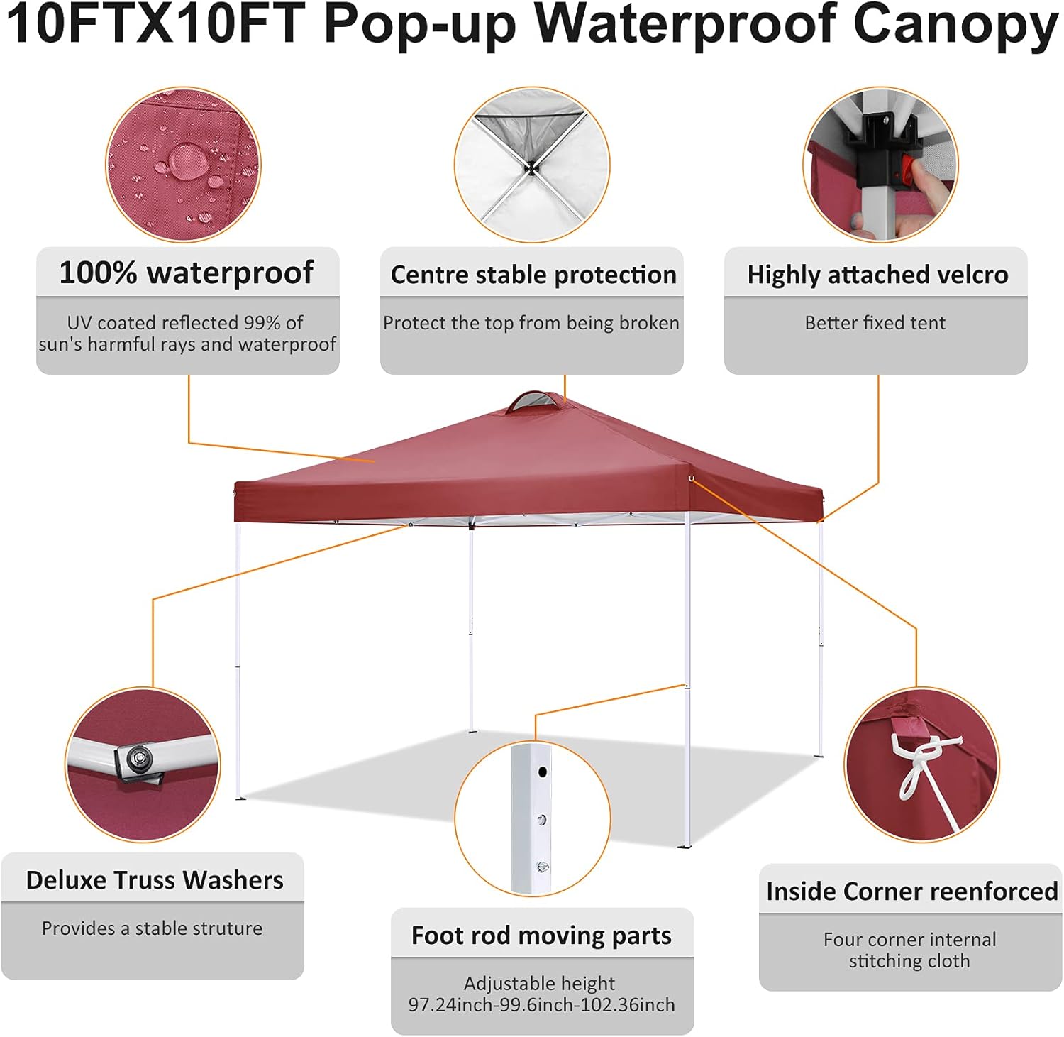 COBIZI - Toldo desplegable de 10 x 20 Pulgadas con 6 Paredes Laterales, toldo Impermeable para Eventos al Aire última intervensión, UPF 50+ cenador portátil para Fiestas, Playa, Camping, Boda,