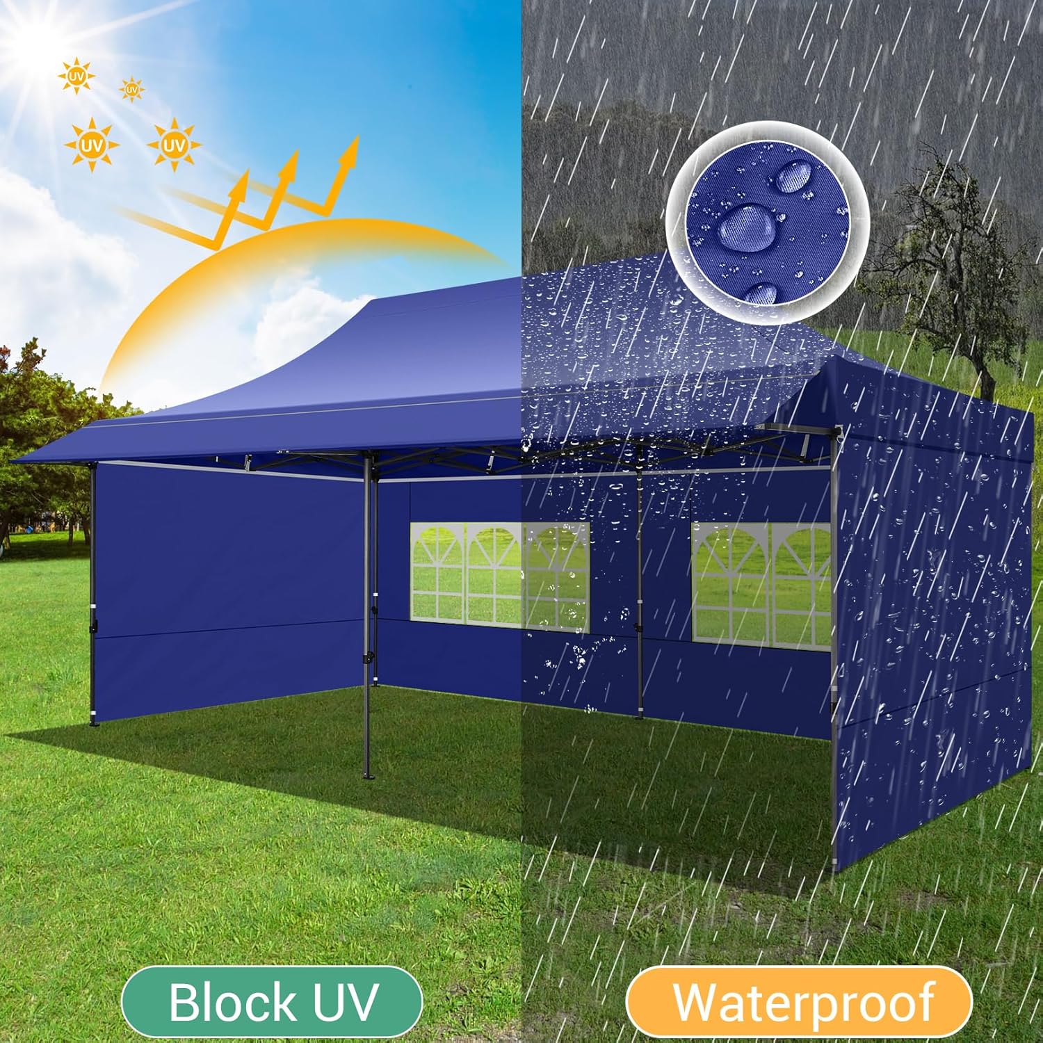 COBIZI - Toldo desplegable de 10 x 20 Pulgadas con 6 Paredes Laterales, toldo Impermeable para Eventos al Aire última intervensión, UPF 50+ cenador portátil para Fiestas, Playa, Camping, Boda,