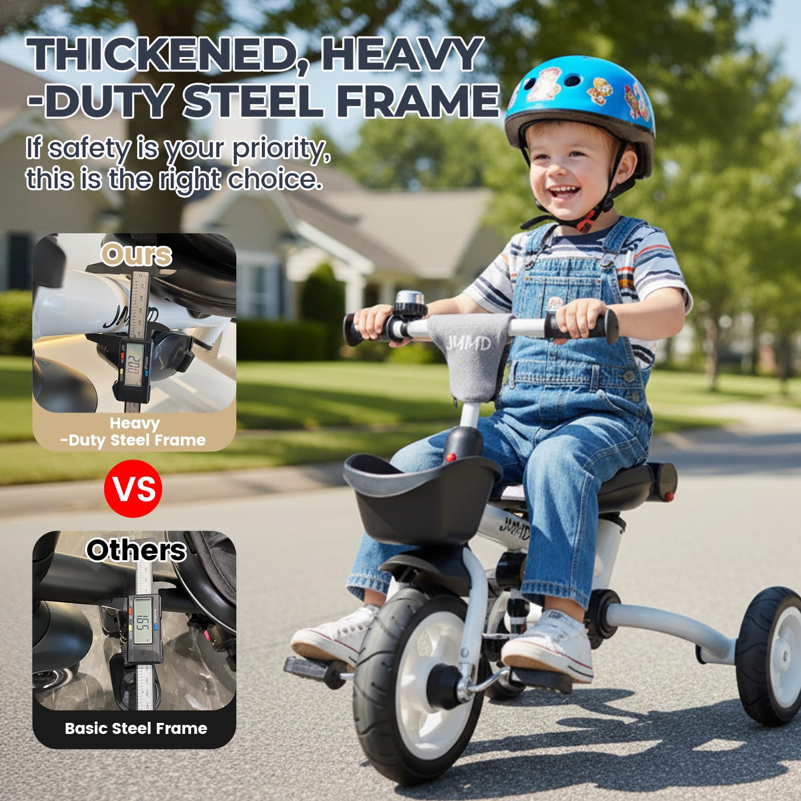 👨‍👩‍👧☀️JMMD Triciclo para bebé, 7 en 1 plegable para niños con mango ajustable para padres, arnés de seguridad y frenos de rueda, toldo extraíble, almacenamiento, carriola de bebé, regalo para niños pequeños de 18 meses a 5 años (verde)
