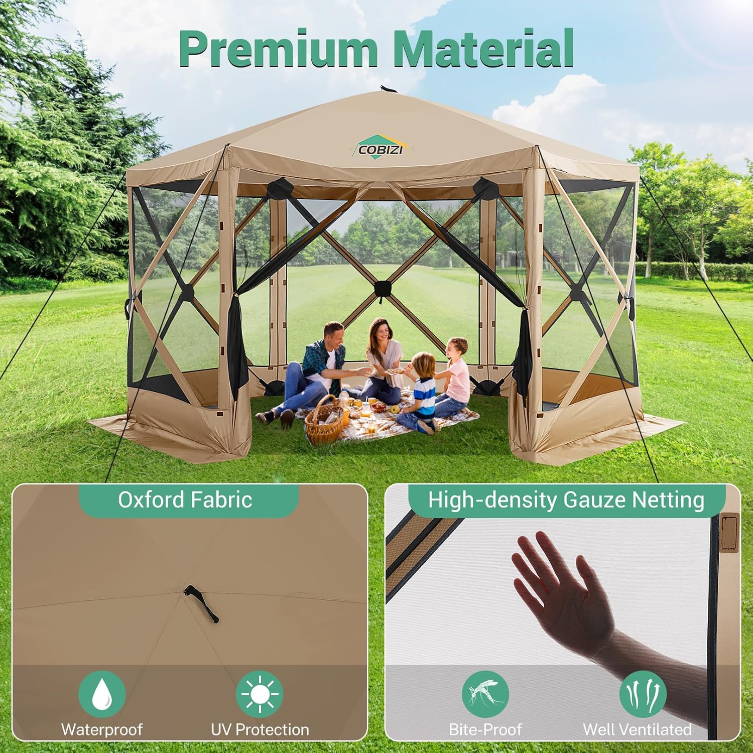 COBIZI - Toldo desplegable de 10 x 20 Pulgadas con 6 Paredes Laterales, toldo Impermeable para Eventos al Aire última intervensión, UPF 50+ cenador portátil para Fiestas, Playa, Camping, Boda,