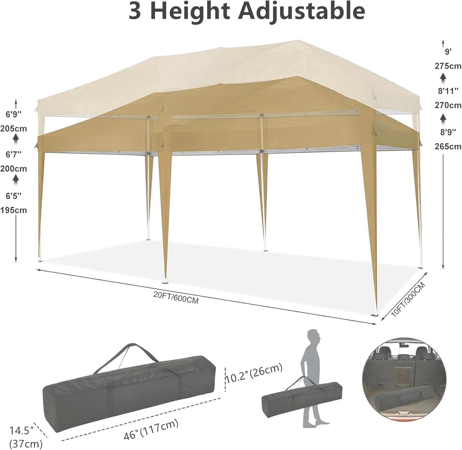 COBIZI - Toldo desplegable de 10 x 20 Pulgadas con 6 Paredes Laterales, toldo Impermeable para Eventos al Aire última intervensión, UPF 50+ cenador portátil para Fiestas, Playa, Camping, Boda,