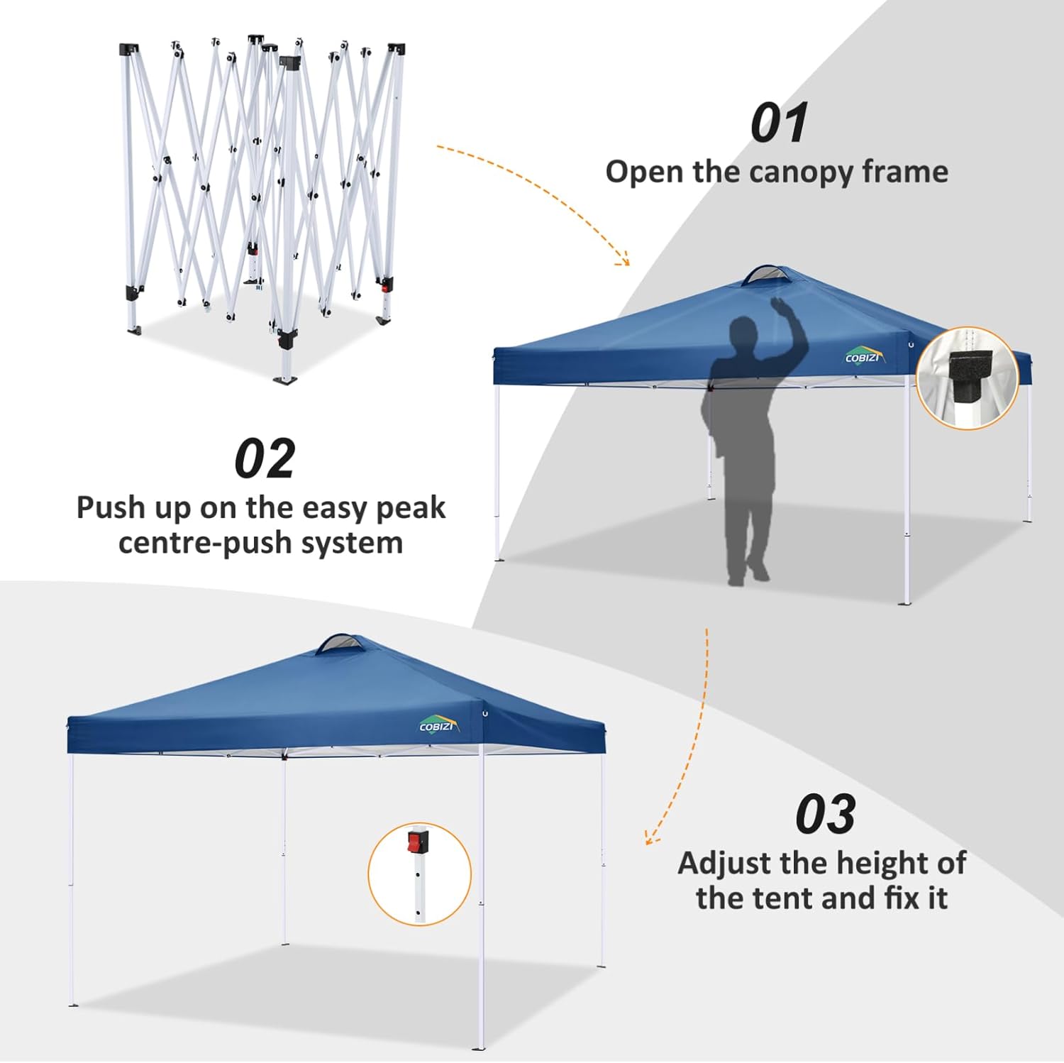 COBIZI - Toldo desplegable de 10 x 20 Pulgadas con 6 Paredes Laterales, toldo Impermeable para Eventos al Aire última intervensión, UPF 50+ cenador portátil para Fiestas, Playa, Camping, Boda,