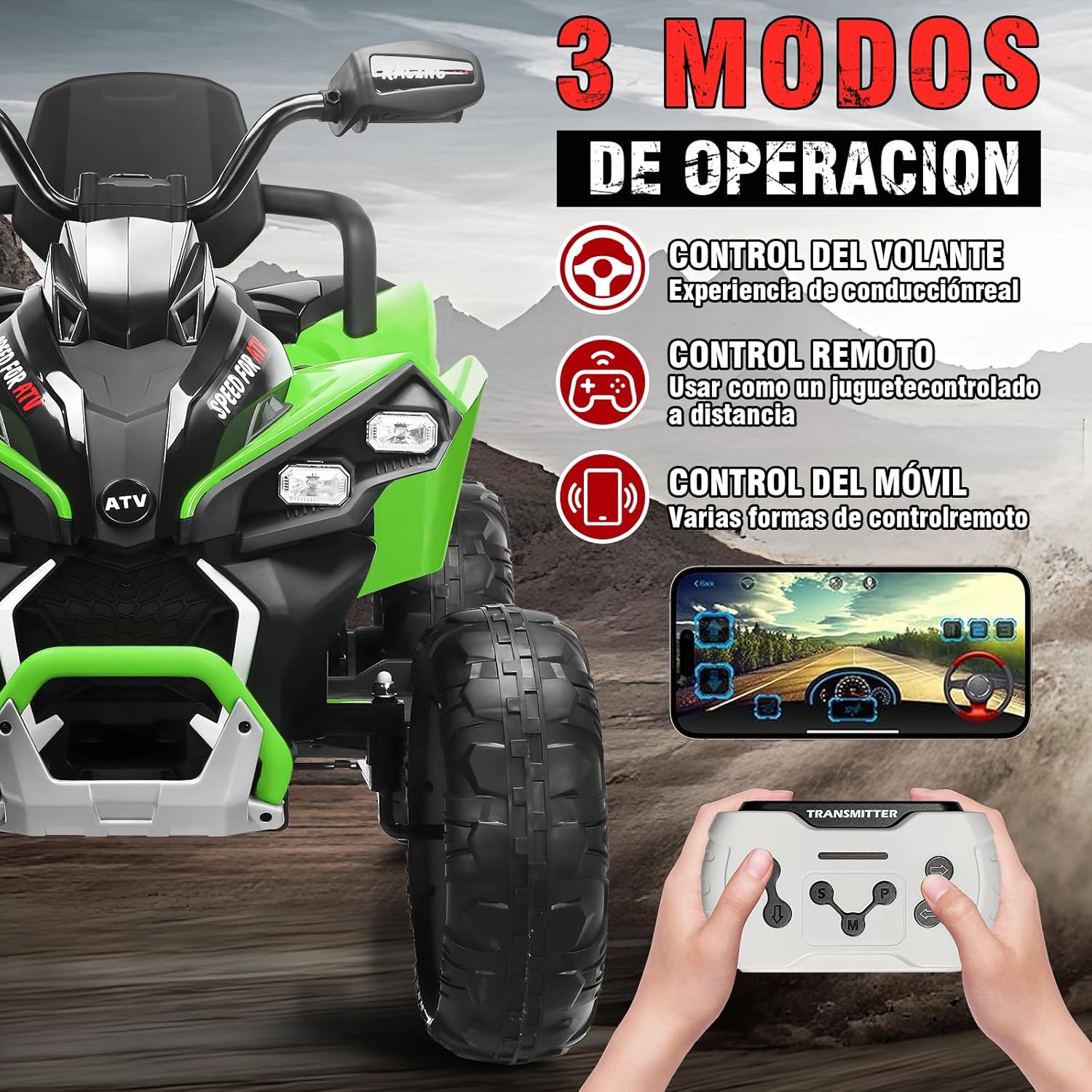 HONEYWHALE 1206 Carro Electrico Niño Montable con Control Remoto, Cuatrimoto Moto electrica para Niños con Bluetooth, Coche Eléctrico con Luz Led y Musica, Autonomía 70Minutos, Velocidad Máxima 6KM/H