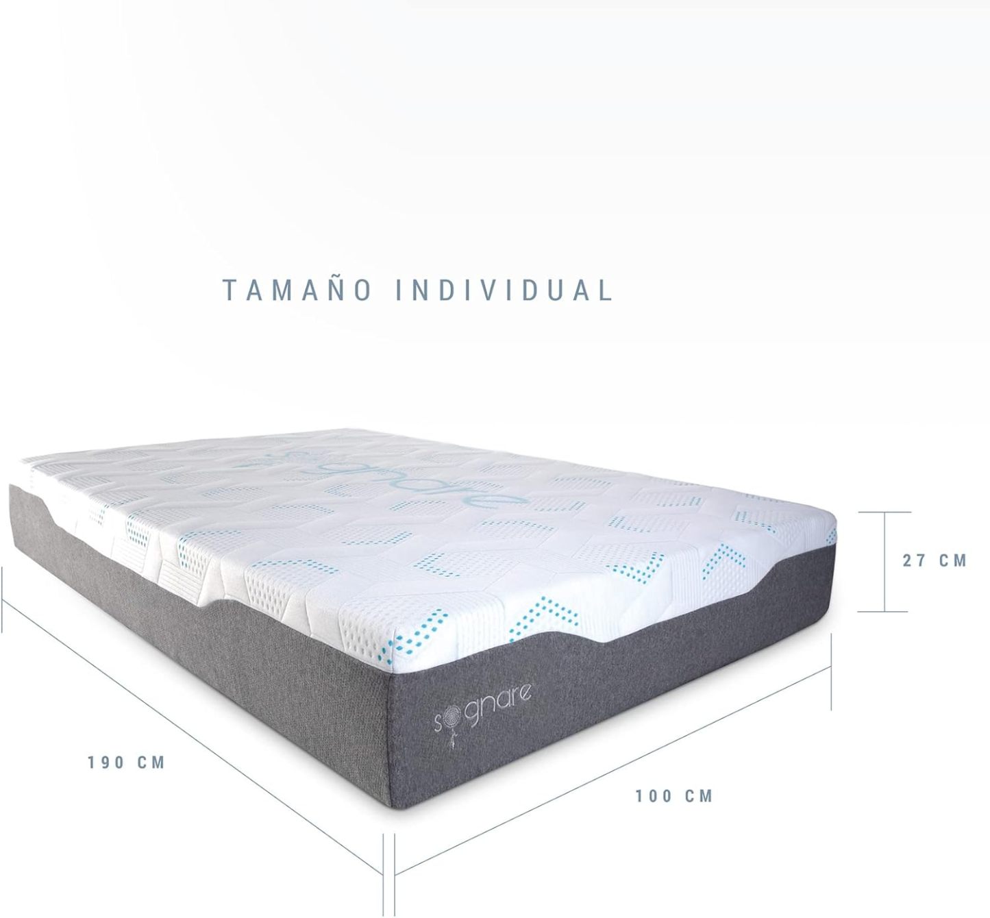 Sognare Sense Colchón Tamaño Queen Size, híbrido de Memory Foam y Gel, Densidad Semi Firme, Fresco con Funda Removible Lavable. 100 Noches de Garantía.