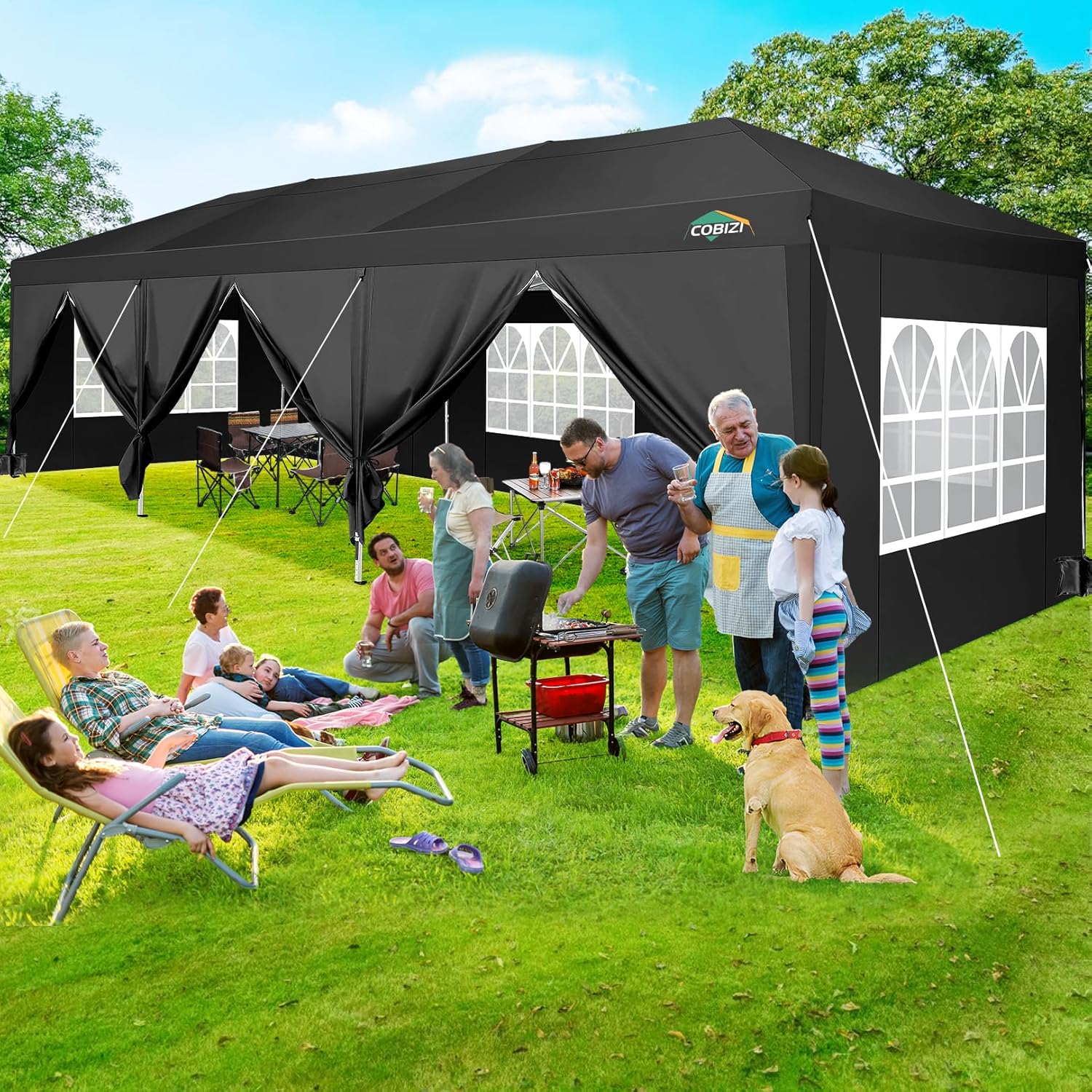COBIZI - Toldo desplegable de 10 x 20 Pulgadas con 6 Paredes Laterales, toldo Impermeable para Eventos al Aire última intervensión, UPF 50+ cenador portátil para Fiestas, Playa, Camping, Boda,
