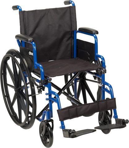 Drive Medical BLS20FBD-ELR Blue Streak Wheelchair with Flip Back Desk Arms and Elevating Leg Rests, Blue