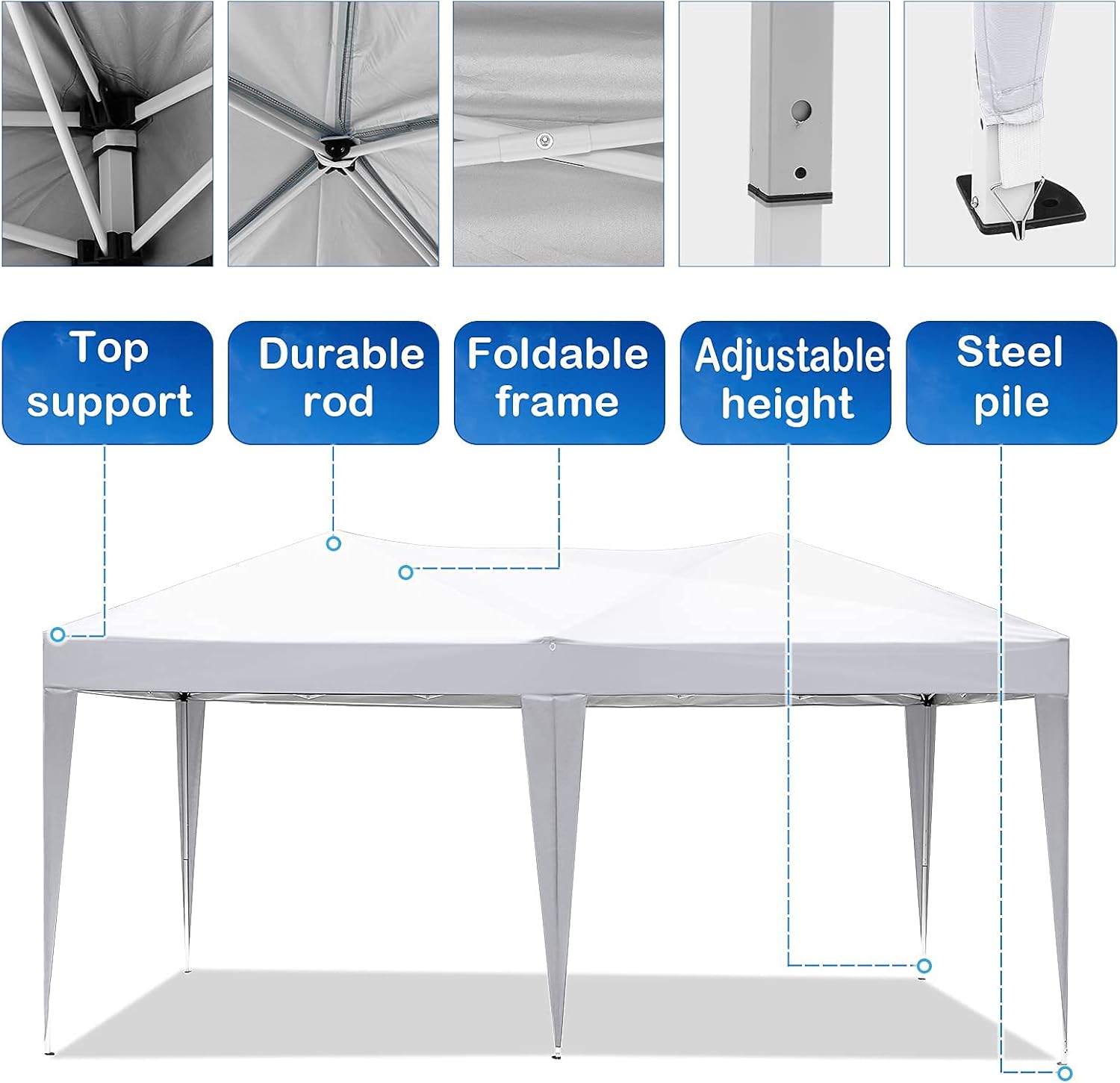 COBIZI - Toldo desplegable de 10 x 20 Pulgadas con 6 Paredes Laterales, toldo Impermeable para Eventos al Aire última intervensión, UPF 50+ cenador portátil para Fiestas, Playa, Camping, Boda,