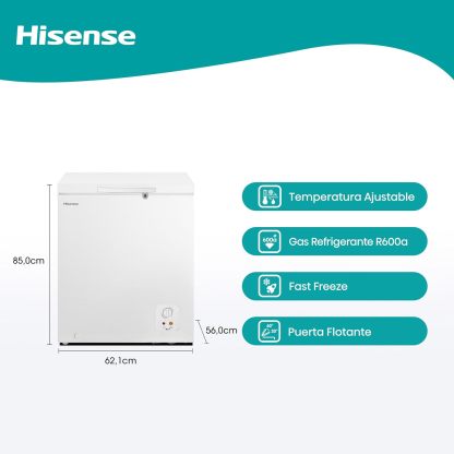 Hisense FC50D6AWX Congelador, 5 pies cúbicos, Temperatura ajustable, Fast Freeze, Cerradura de seguridad, 62x56x85cm(AnchoxLargoxAlto), Blanco