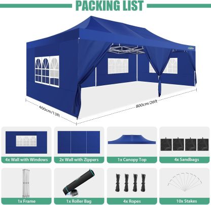 COBIZI - Toldo desplegable de 10 x 20 Pulgadas con 6 Paredes Laterales, toldo Impermeable para Eventos al Aire última intervensión, UPF 50+ cenador portátil para Fiestas, Playa, Camping, Boda,