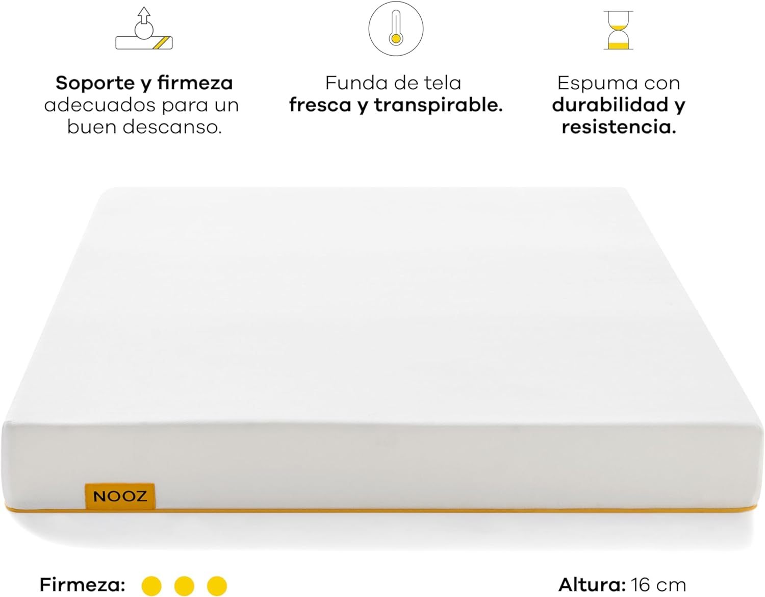 Nooz Colchón en Caja Essential, Matrimonial, Altura 16cm, Espumas de Alta Calidad para un Mejor Descanso
