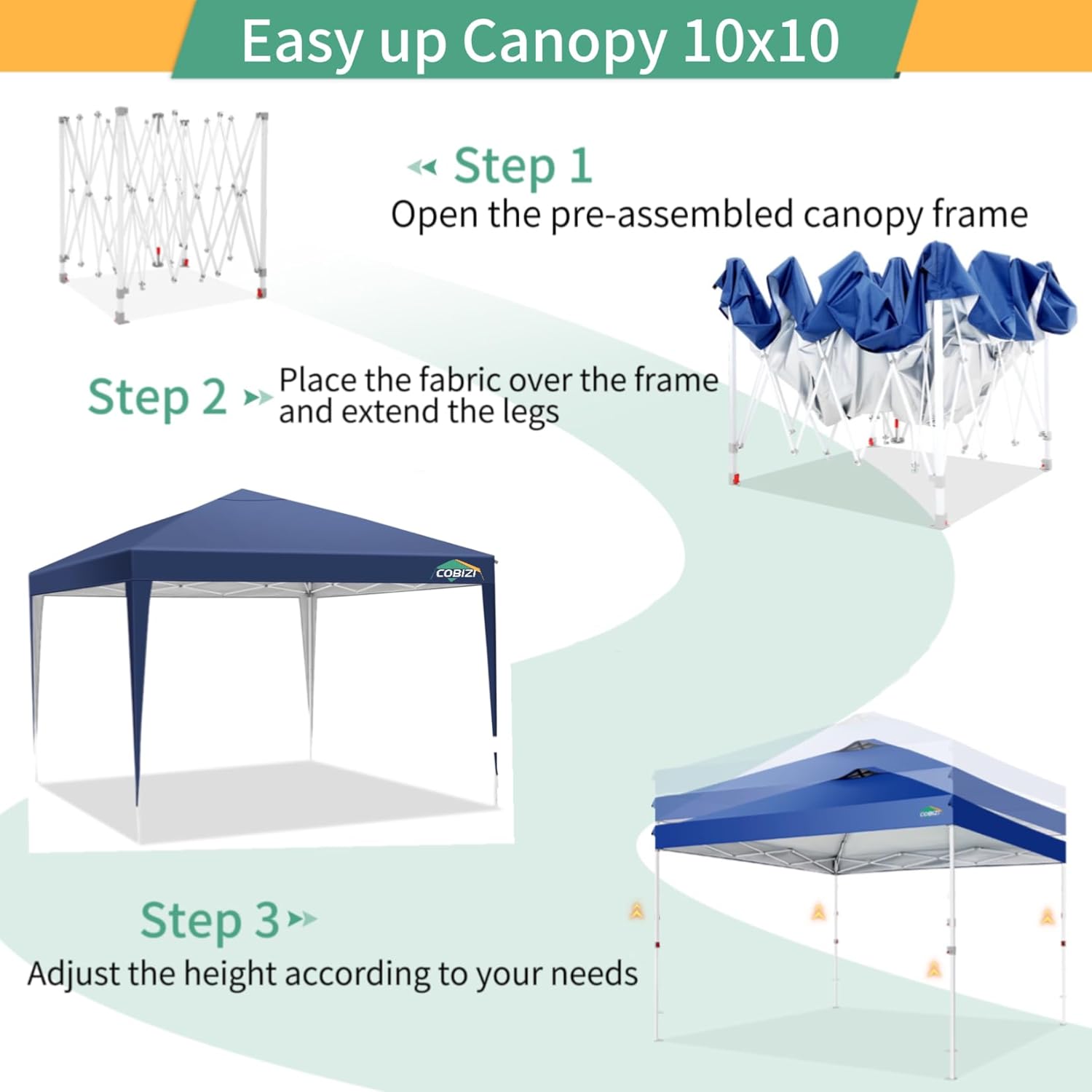 COBIZI - Toldo desplegable de 10 x 20 Pulgadas con 6 Paredes Laterales, toldo Impermeable para Eventos al Aire última intervensión, UPF 50+ cenador portátil para Fiestas, Playa, Camping, Boda,