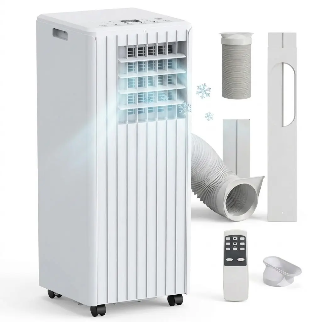 Aire acondicionado portátil Garvee (8K/10K/12K/14K BTU) 5 en 1: unidad con deshumidificador y ventilador para habitaciones de hasta 350 pies cuadrados; ventilador de refrigeración personal silencioso con control remoto para dormitorio, color blanco | Incl