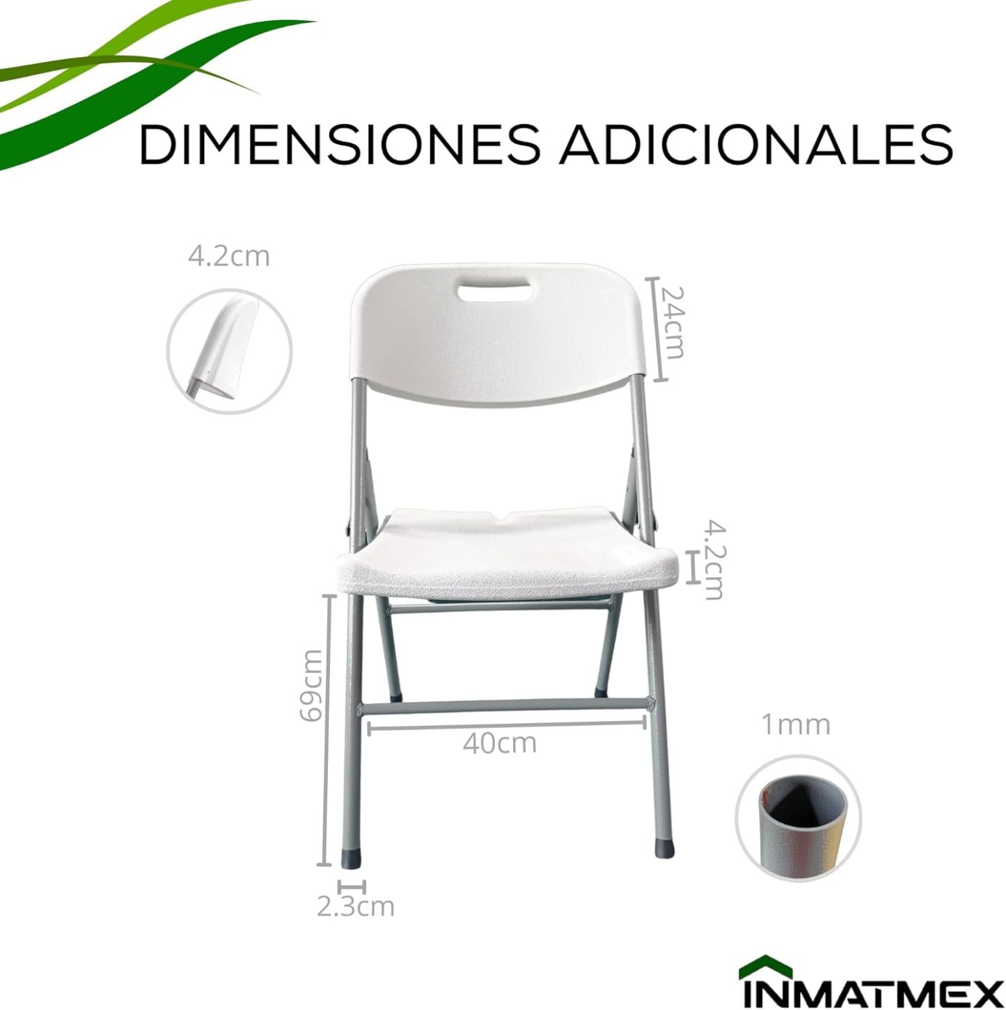 INMATMEX Silla Plegable Marca Resistentes Ideal para Jardín Comidas Familiares Fiestas Paquete con 12 Sillas.