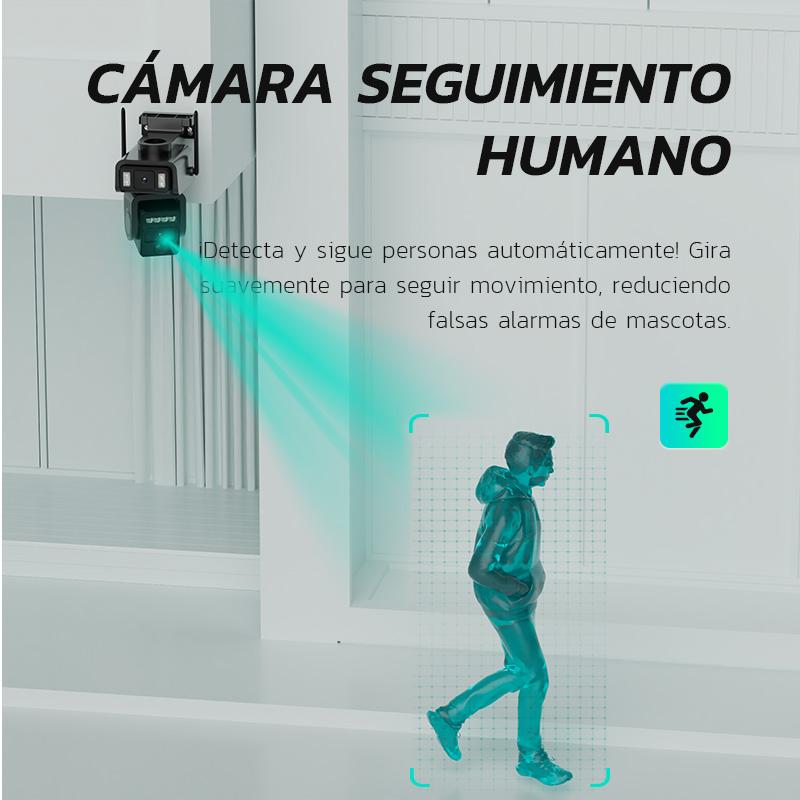 Cámara WiFi de Seguridad Solar Exterior con Lente Dual y Batería 8000mAh - Modelo AJ19-WiFi, 8MP Ultra HD, 360° Panorámica, Visión Nocturna a Color, Alarma Sonora, Comunicación Bidireccional, Sin Mensualidad (Tarjeta SD/Gratis 7 Días), IP66, Fácil Instala