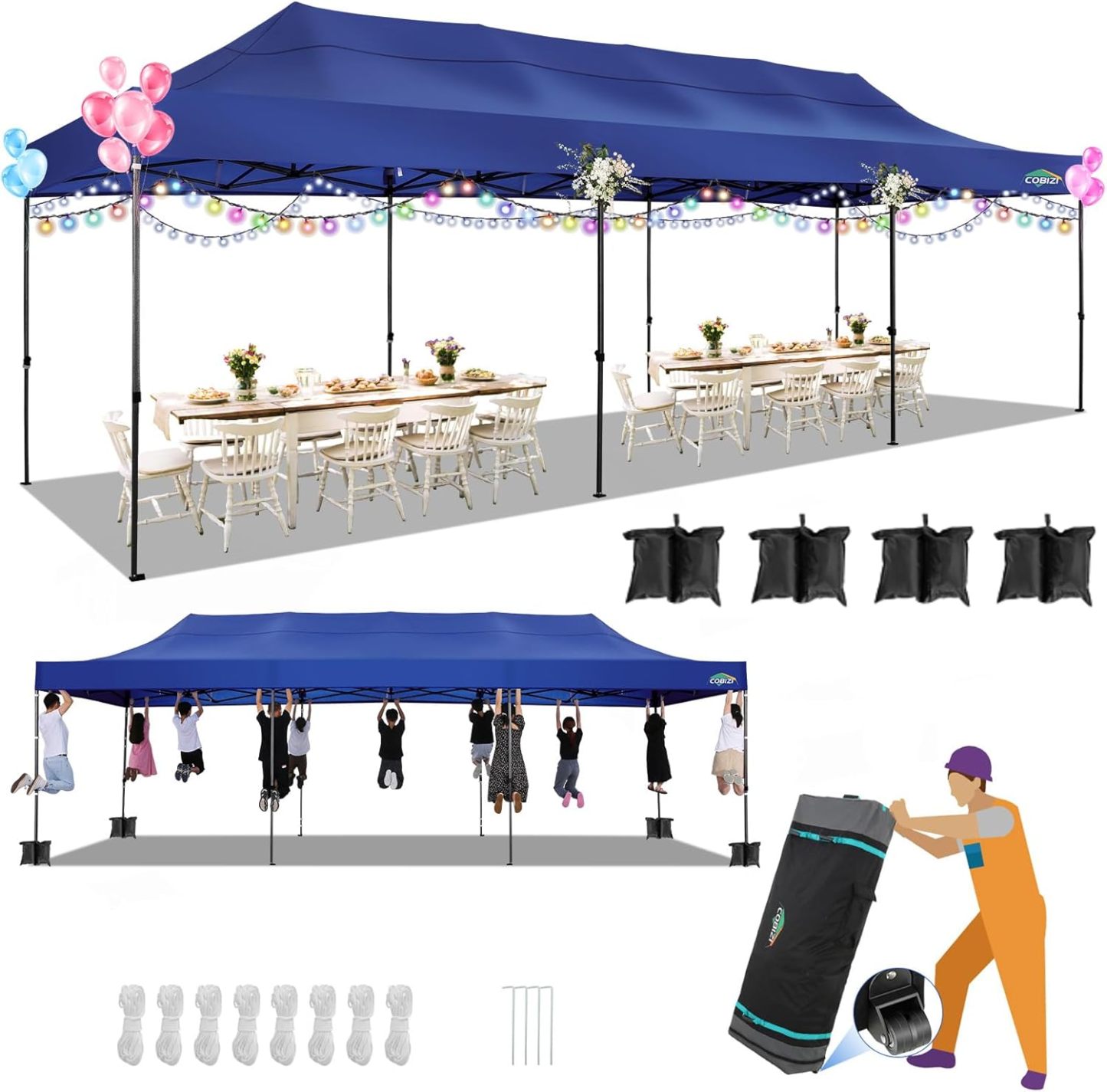 COBIZI - Toldo desplegable de 10 x 20 Pulgadas con 6 Paredes Laterales, toldo Impermeable para Eventos al Aire última intervensión, UPF 50+ cenador portátil para Fiestas, Playa, Camping, Boda,