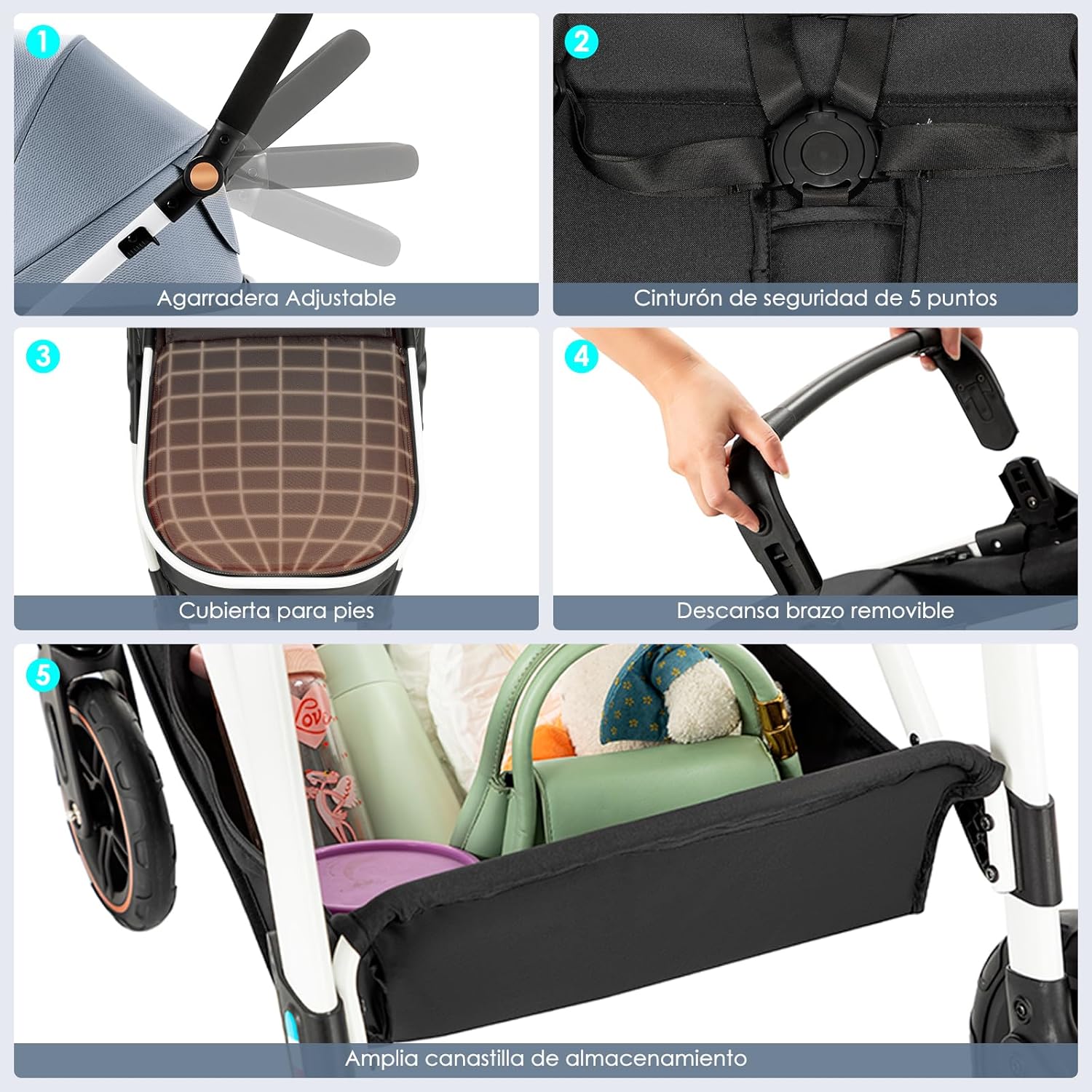 NOVANGUA Carriola para Bebé con Diseño de Amplia Vista, Llantas de Caucho a Prueba de Explosiones, Sistema de Amortiguadores Atenuantes, Asiento con Dirección Ajustable, Reclinable Multi Posición, Toldo Protector Solar, Ventana de Ventilación, Estructura