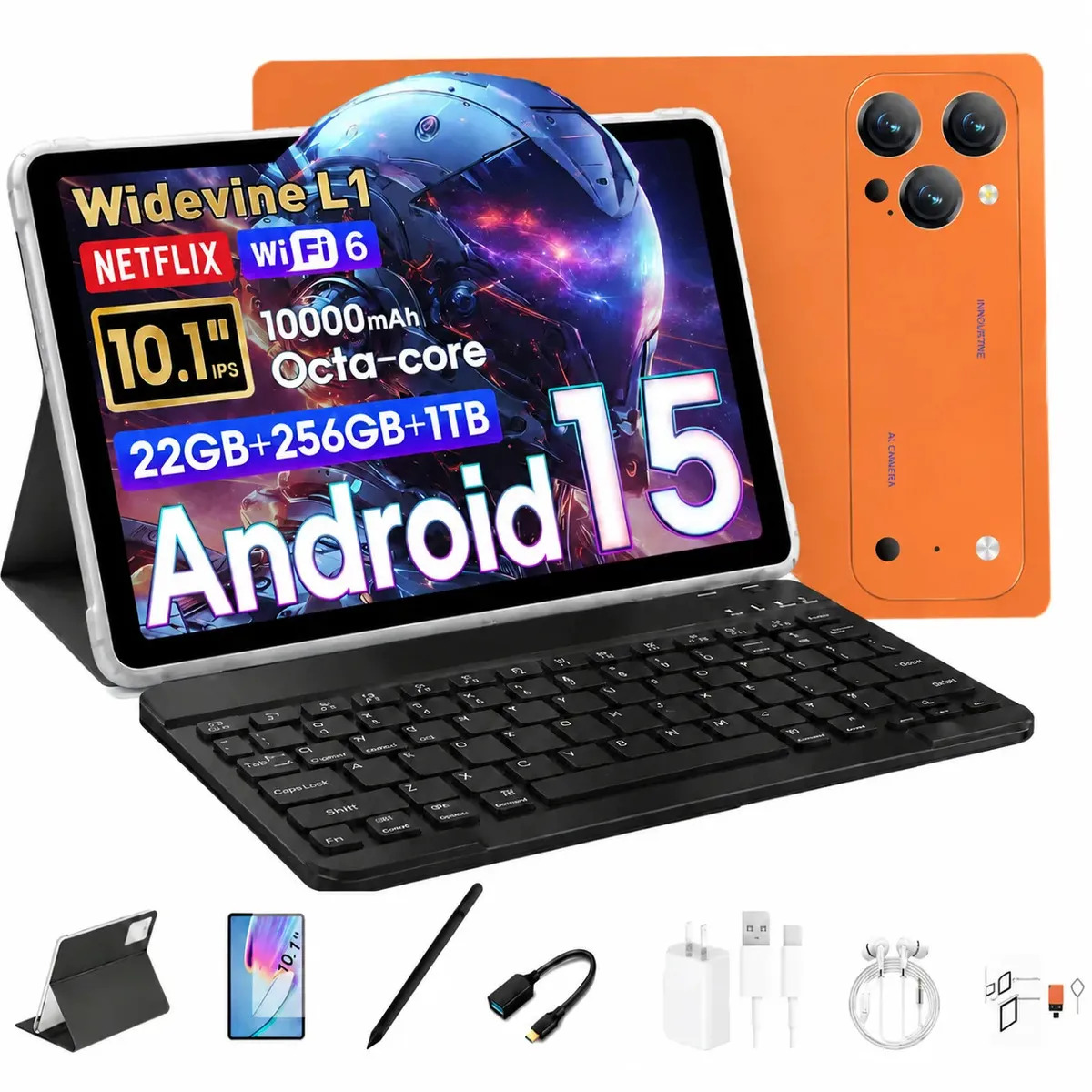Tablet Android 15 de 10.1" con 22GB RAM, 256GB ROM y Funda Teclado