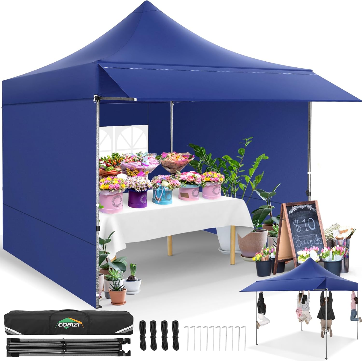 COBIZI - Toldo desplegable de 10 x 20 Pulgadas con 6 Paredes Laterales, toldo Impermeable para Eventos al Aire última intervensión, UPF 50+ cenador portátil para Fiestas, Playa, Camping, Boda,