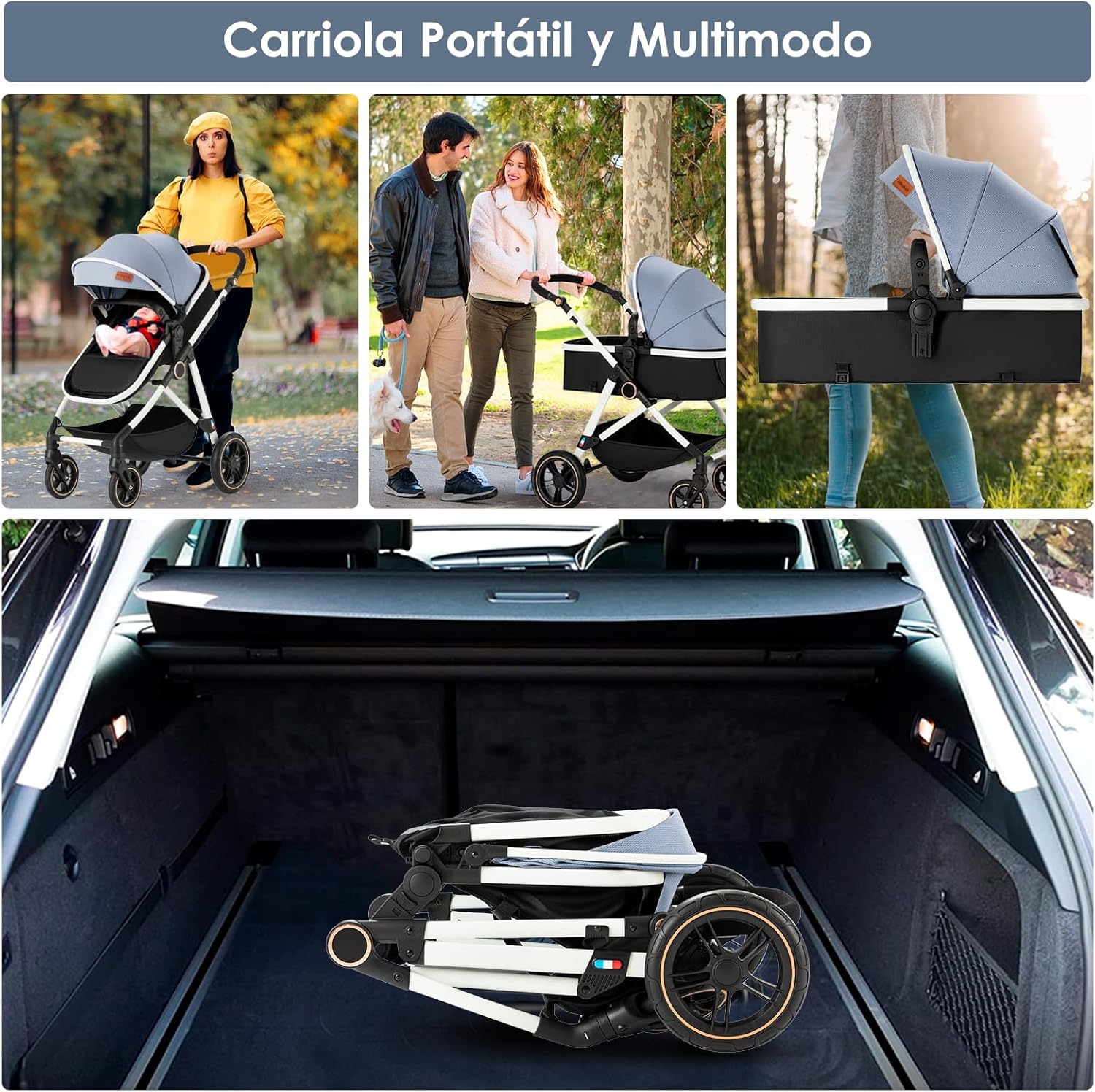NOVANGUA Carriola para Bebé con Diseño de Amplia Vista, Llantas de Caucho a Prueba de Explosiones, Sistema de Amortiguadores Atenuantes, Asiento con Dirección Ajustable, Reclinable Multi Posición, Toldo Protector Solar, Ventana de Ventilación, Estructura