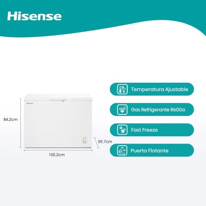 Hisense FC50D6AWX Congelador, 5 pies cúbicos, Temperatura ajustable, Fast Freeze, Cerradura de seguridad, 62x56x85cm(AnchoxLargoxAlto), Blanco