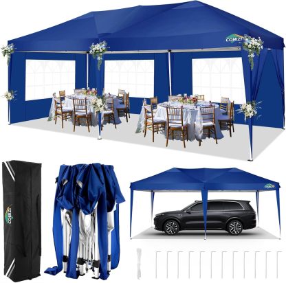 COBIZI - Toldo desplegable de 10 x 20 Pulgadas con 6 Paredes Laterales, toldo Impermeable para Eventos al Aire última intervensión, UPF 50+ cenador portátil para Fiestas, Playa, Camping, Boda,