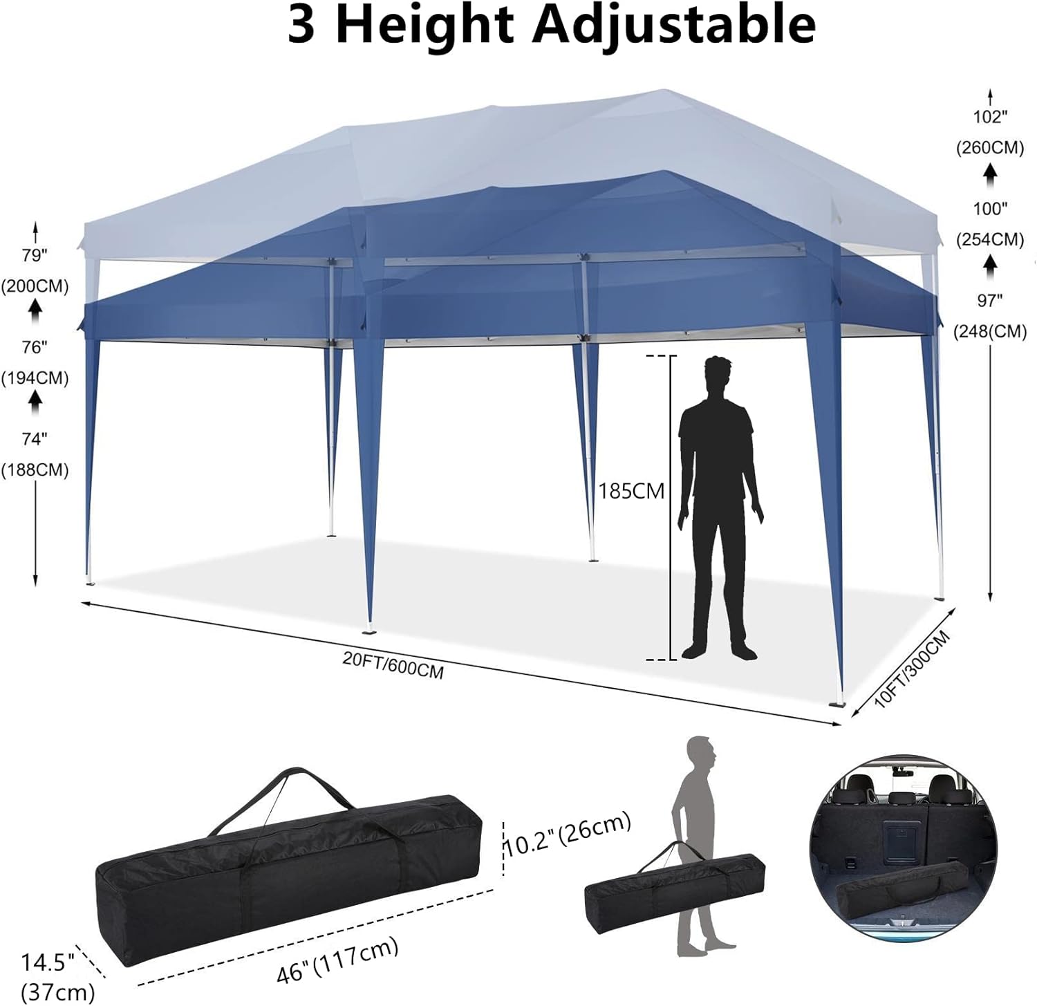 COBIZI - Toldo desplegable de 10 x 20 Pulgadas con 6 Paredes Laterales, toldo Impermeable para Eventos al Aire última intervensión, UPF 50+ cenador portátil para Fiestas, Playa, Camping, Boda,