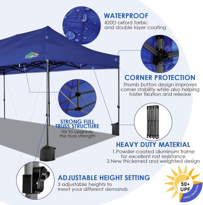 COBIZI - Toldo desplegable de 10 x 20 Pulgadas con 6 Paredes Laterales, toldo Impermeable para Eventos al Aire última intervensión, UPF 50+ cenador portátil para Fiestas, Playa, Camping, Boda,