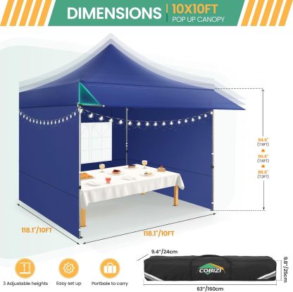 COBIZI - Toldo desplegable de 10 x 20 Pulgadas con 6 Paredes Laterales, toldo Impermeable para Eventos al Aire última intervensión, UPF 50+ cenador portátil para Fiestas, Playa, Camping, Boda,
