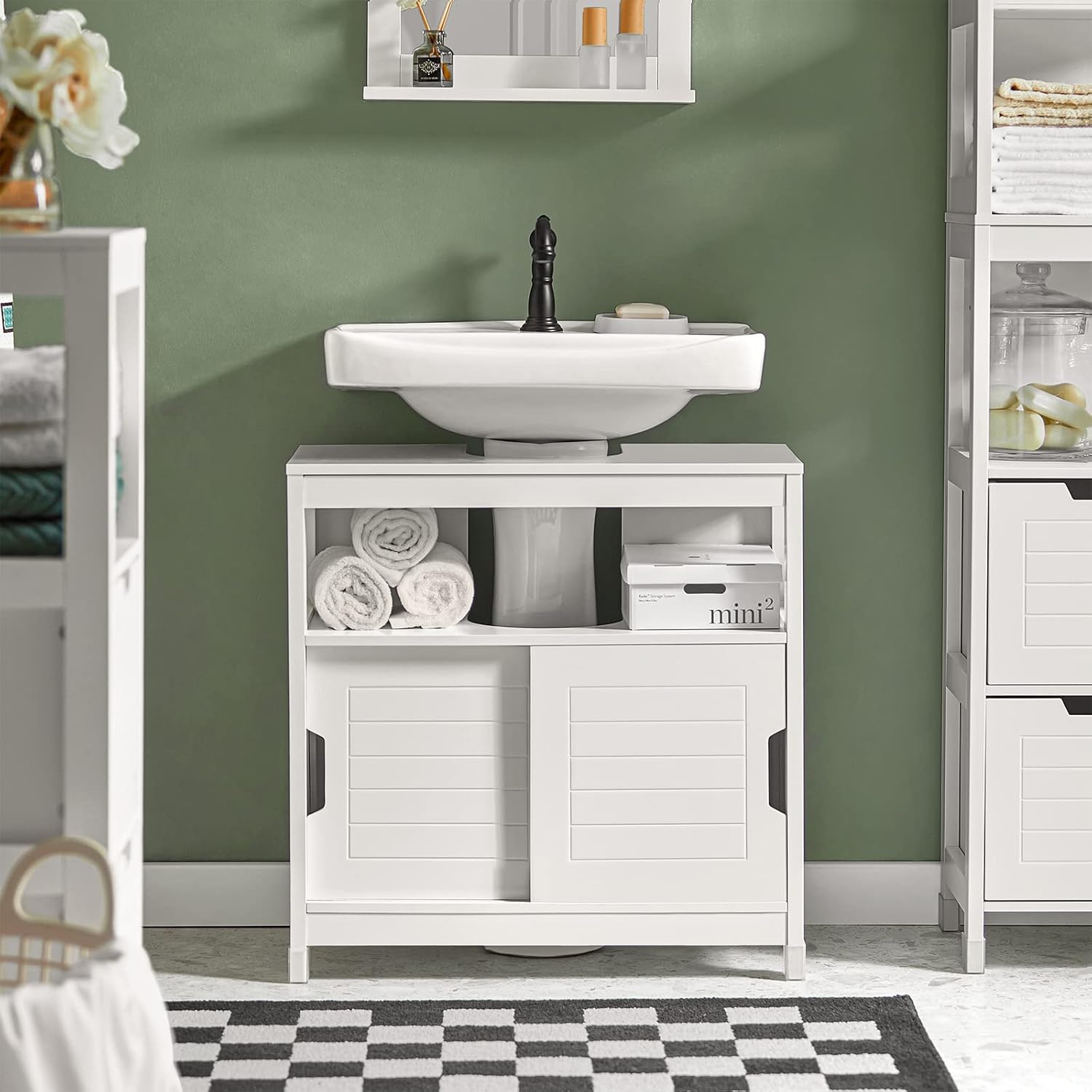 SoBuy Armario para Lavabo Mueble de Baño Debajo del Lavabo con 2 Puertas Armario de Suelo Lavabo para Baño con Mueble(Blanco FRG128-II-W)