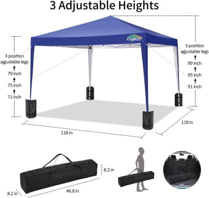 COBIZI - Toldo desplegable de 10 x 20 Pulgadas con 6 Paredes Laterales, toldo Impermeable para Eventos al Aire última intervensión, UPF 50+ cenador portátil para Fiestas, Playa, Camping, Boda,