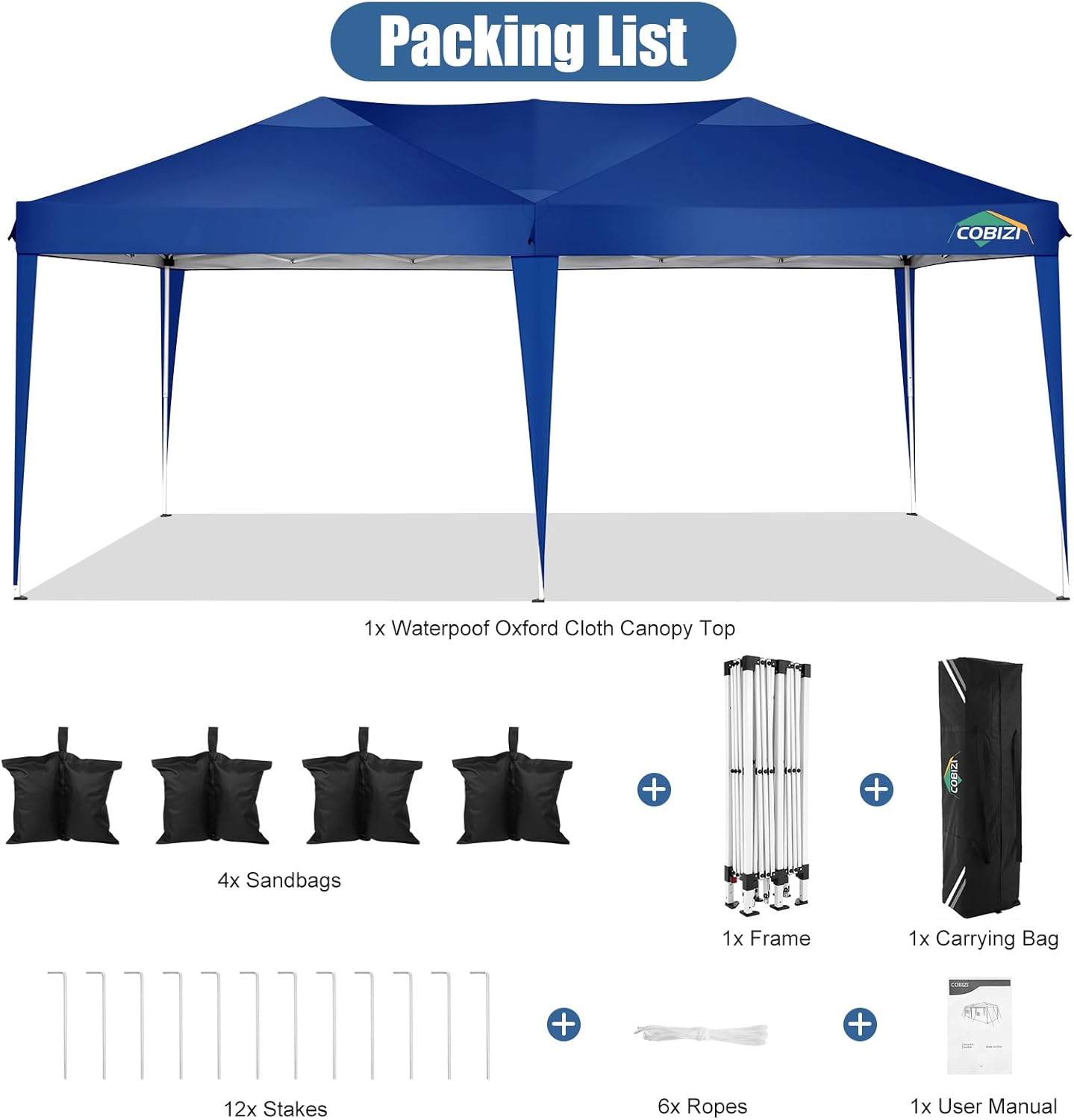 COBIZI - Toldo desplegable de 10 x 20 Pulgadas con 6 Paredes Laterales, toldo Impermeable para Eventos al Aire última intervensión, UPF 50+ cenador portátil para Fiestas, Playa, Camping, Boda,