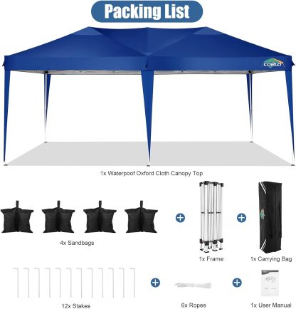 COBIZI - Toldo desplegable de 10 x 20 Pulgadas con 6 Paredes Laterales, toldo Impermeable para Eventos al Aire última intervensión, UPF 50+ cenador portátil para Fiestas, Playa, Camping, Boda,