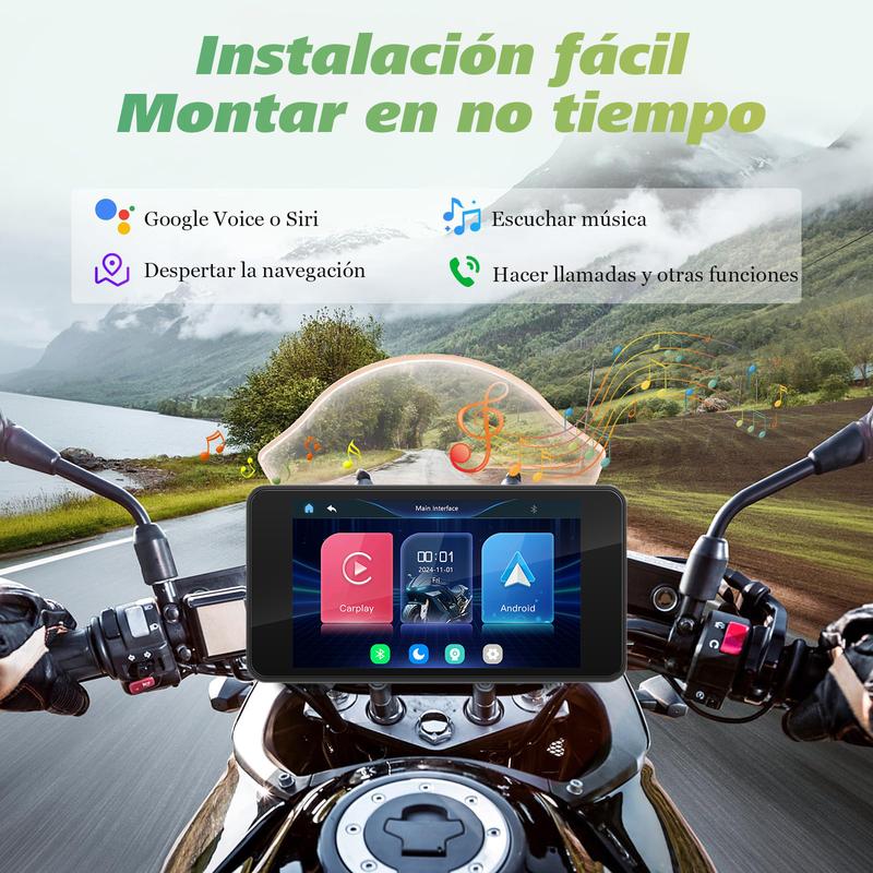 Pantalla CarPlay para motocicleta, CarPlay inalámbrico para Apple y Android Auto, pantalla táctil impermeable de 4,7 pulgadas